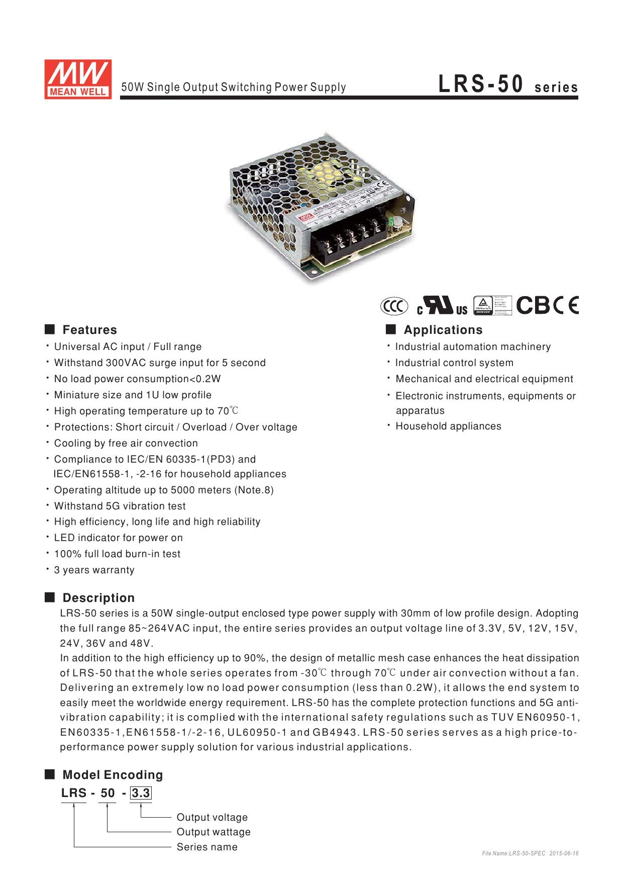Mean Well LRS-50-12 Switching Power Supply, Single Output, 12V, 4.2A, 50.4W, 3.9" L x 3.23" W x 1.18" H (B019GYODX0) Amazon Price History, Amazon Price Tracker
