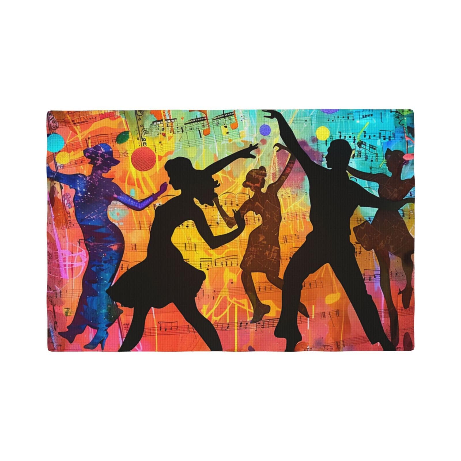 Dance With Music Print Placemats Set, Heat Resistant Washable Placemat 12x18in Table Mats for Party Kitchen Dining Table Decoration Indoor Outdoor, Six Piece