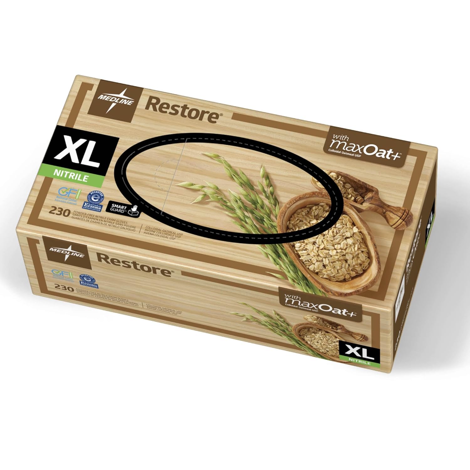 Medline Restore XL Nitrile Exam Gloves, Powder-Free with Colloidal Oatmeal, 230 Count - Soothe Irritated Hands