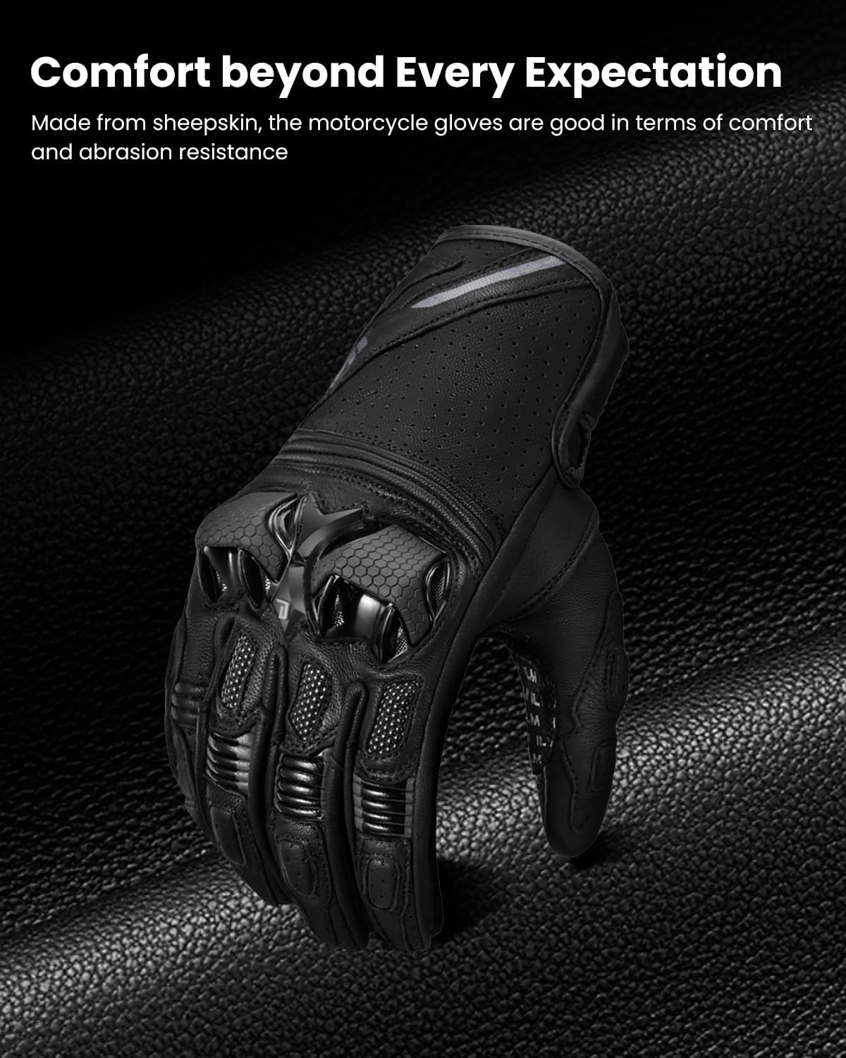ILM Motorcycle Leather Gloves Breathable Riding Motocross Dirt Bike Glove with Touchscreen Men Women Model GL3