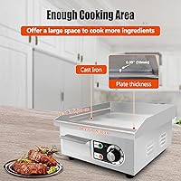 Vista 3 de Plancha eléctrica comercial de 14 pulgadas, plancha eléctrica de encimera plana, parrilla eléctrica superior plana de 110 V 1500 W, parrilla