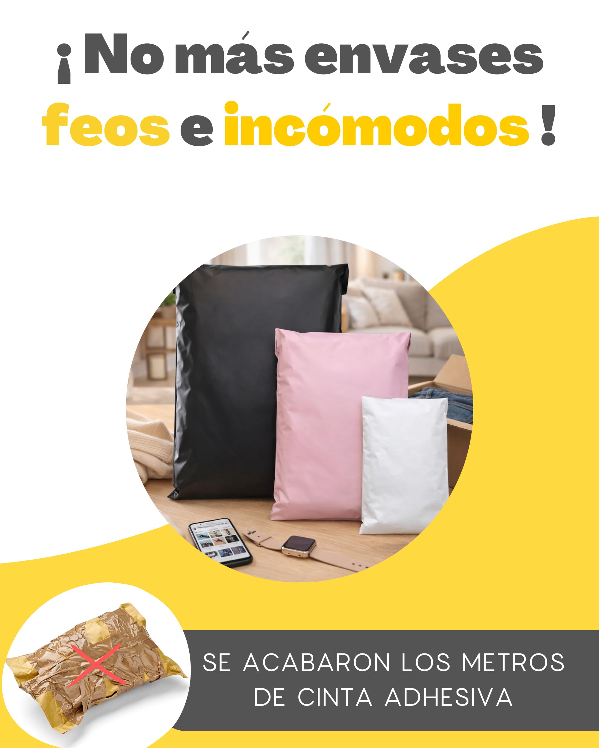 100 sobres para envíos de ropa - Tamaño M - 25x35cm - 100% OPACO/ULTRA-RESISTENTE/IMPERMEABLE - Sobres Plastico - Bolsas de Envio Paquetes - Cajas Envios Paquetes