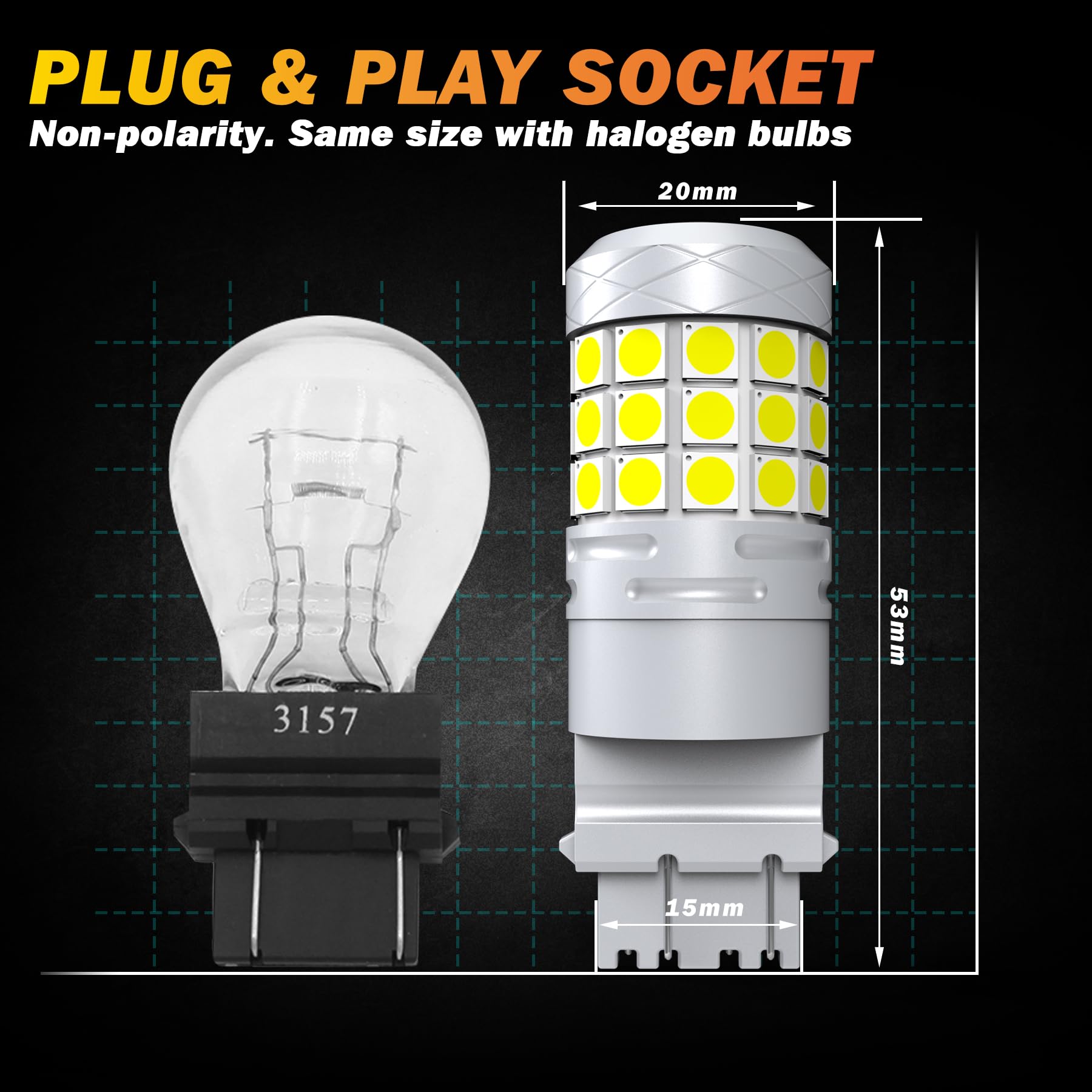 Bombillas LED Ámbar 3157 T25 - 40W, 2000 Lúmenes, Canbus Sin Errores, Pack 2 Unidades