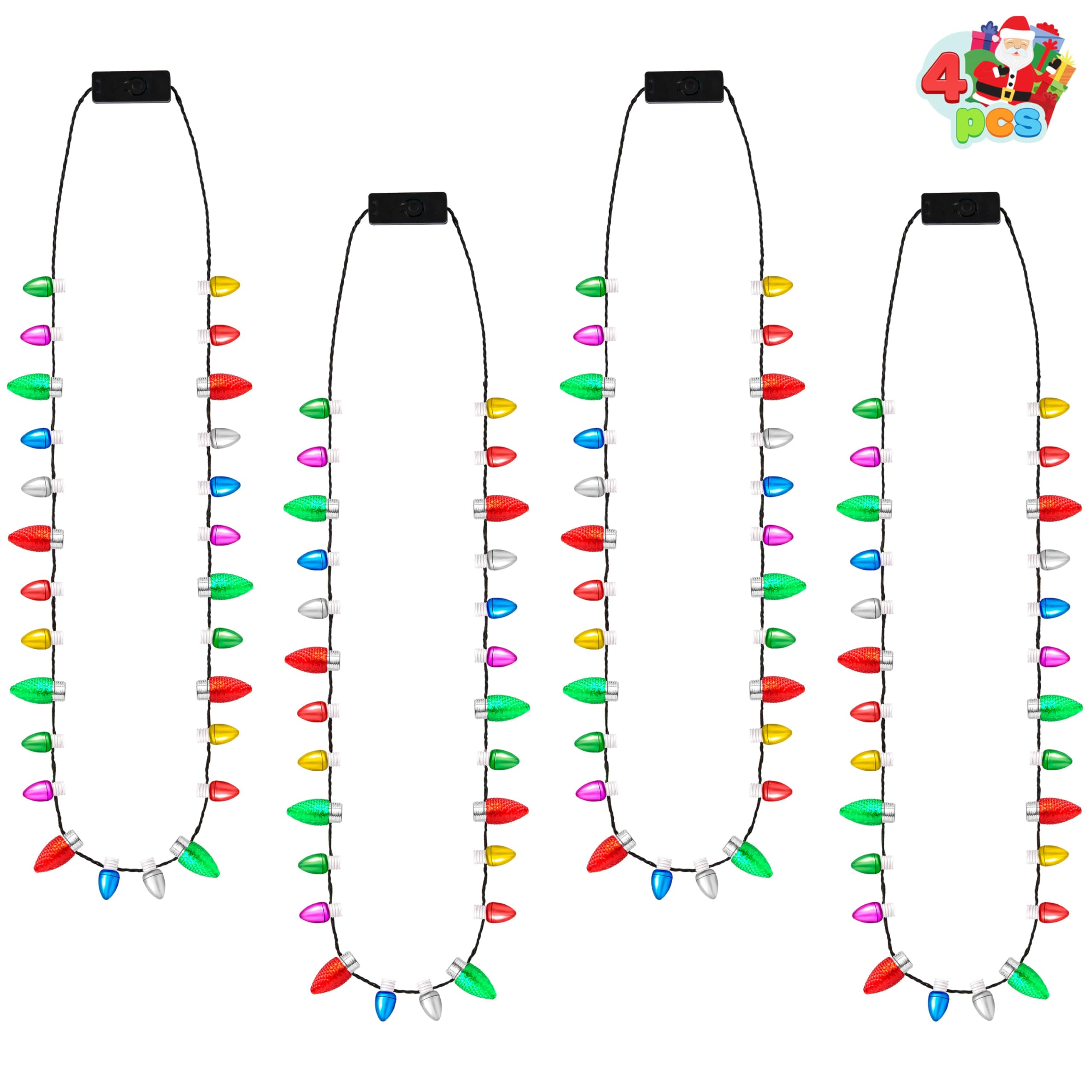 JOYIN Świąteczny mini naszyjnik z żarówkami LED, 4 sztuki, z 26 perłami i 8 świecącymi koralikami z 3 trybami oświetlenia, świecące naszyjniki na Boże Narodzenie (4 sztuki)
