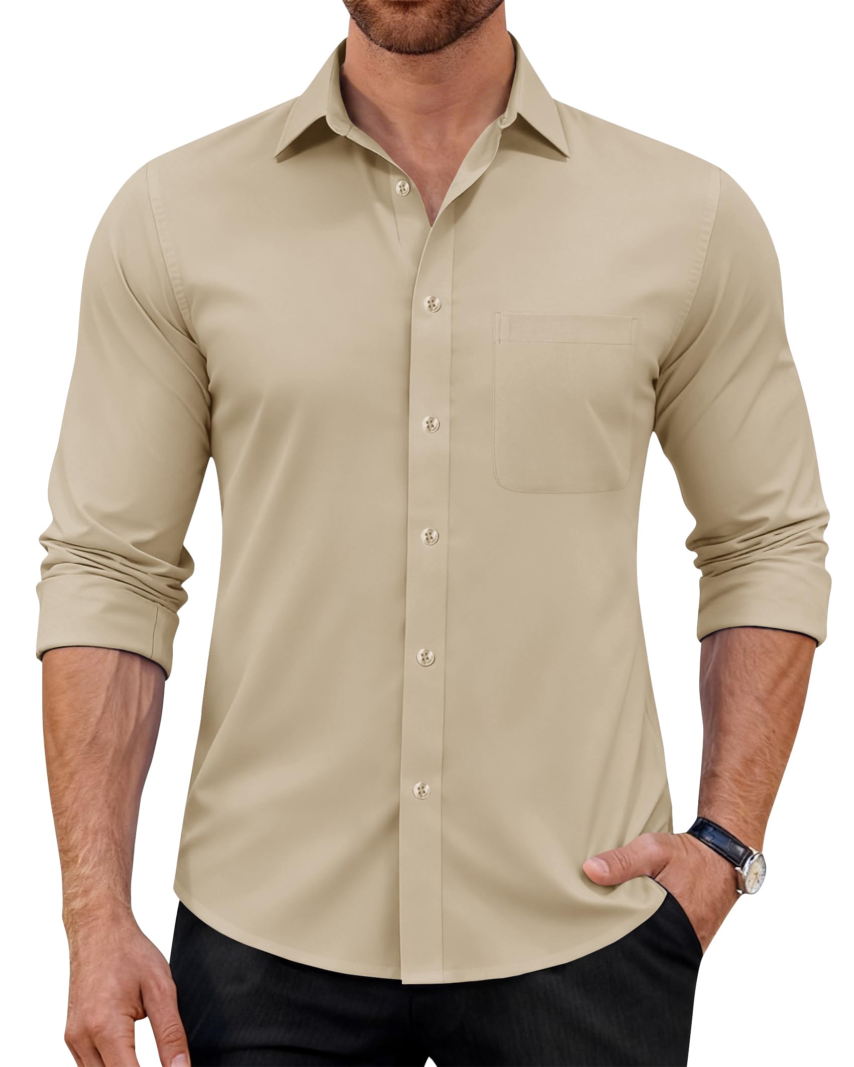 J.VER Herren Hemd Langarm Business Casual Hemden Knitterfreies Stretchhemd Regular Fit Freizeithemd Bügelfrei Unifarben Anzughemd Button Down Oberhemden