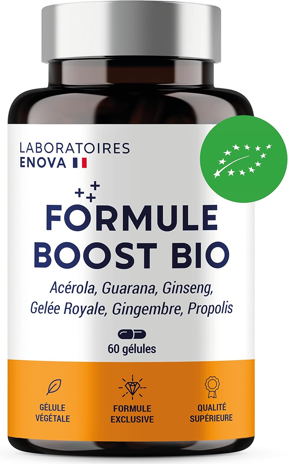 BOOST ORGANIC FORMULA | 4G: Ginseng, Royal Jelly, Guarana, Ginger + Acerola | Anti-Fatigue Food Supplement | Immunity and Energy | Made in France