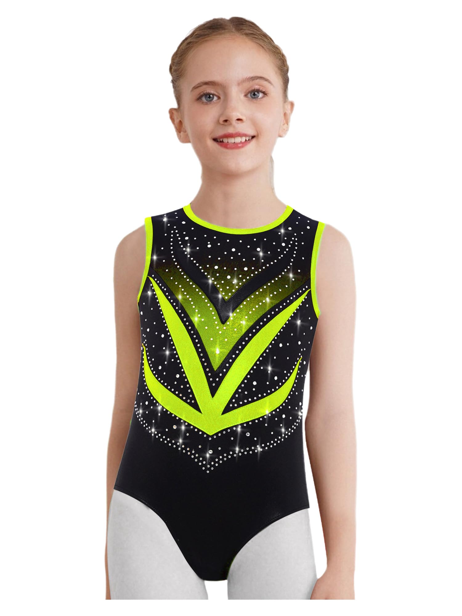 Pezzi Tutu Da Ginnastica Per Bambina Scintillante Tutu Da Ginnastica Con Pantaloncini Shorts Fazzoletto Per Capelli Leotard Da Da Maglia Da Per Competizioni Verde fluorescente 5-6 anni