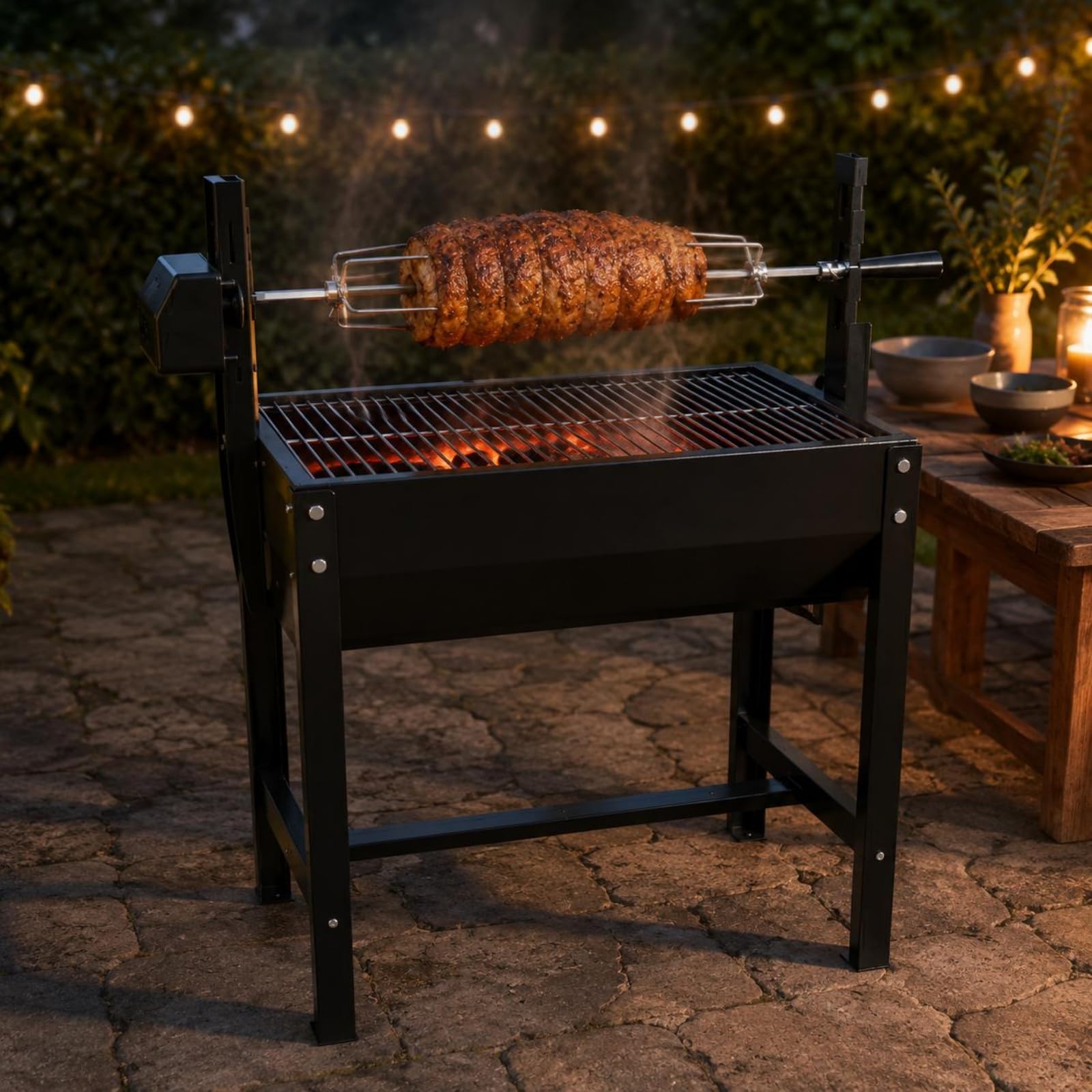 Przenośny grill na węgiel drzewny z wentylowanym rożnem, zasilany bateriami, łatwy w użyciu, idealny do gotowania na świeżym powietrzu i grillowania, trwałe malowane wykończenie, idealny na spotkania