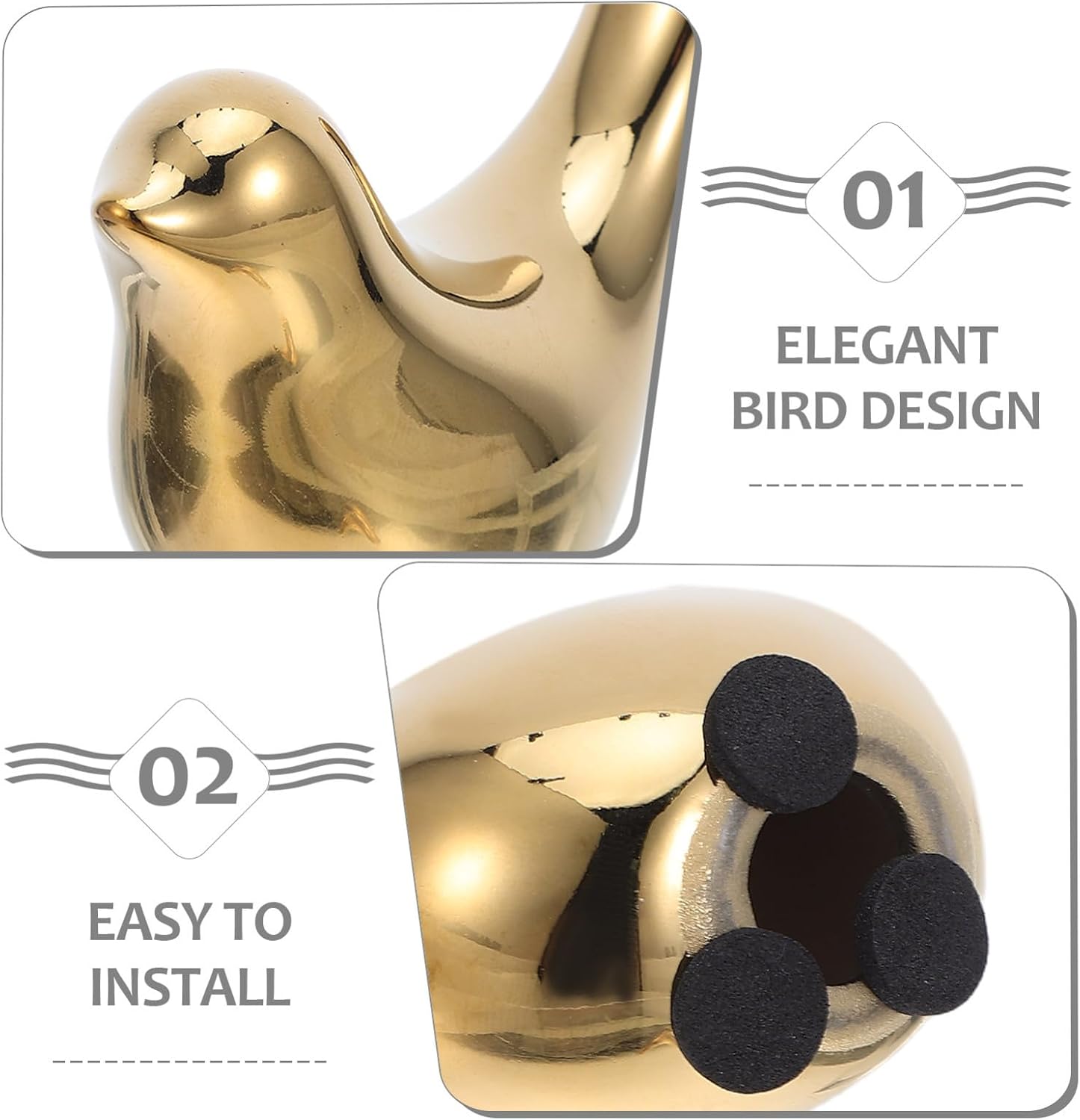 jojofuny 1Pairs Ceramic Birds Toilet Bolt Covers - Golden Decorative Screw Caps for Bathroom Floor, Easy Install Universal Toilet Bolt Caps for Bathroom Decor