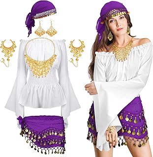 Eurzom 6 Pcs Halloween Gypsy Costume Accessories for Women Belly Dancer Pirate Costume Renaissance Medieval Cosplay Cloth
