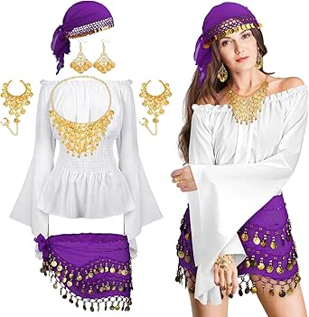 WooHand - Accesorios Para Disfraz De Pirata Para Ujer, Bandana, Faja, Ojo, Collar, Aretes