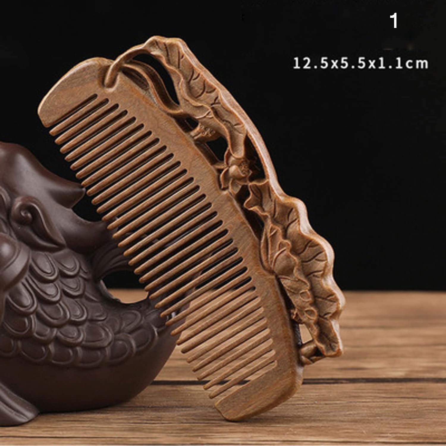 grzebień, grzebień z szerokimi zębami do loków, Hand carved Sandalwood Craft Comb Natural Green Sandalwood Embossed Wooden Comb Wooden Comb Gift,07 (Color : One Size)