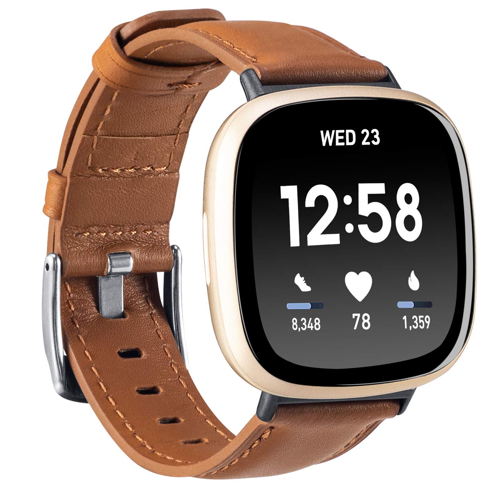 Leather Bands Compatible with Fitbit Versa 3/ Fitbit Sense,Soft Replacement Band Wristband Leather Accessories for Fitbit Versa 3/ Fitbit Sense Smartwatch Women Men #1 Brown