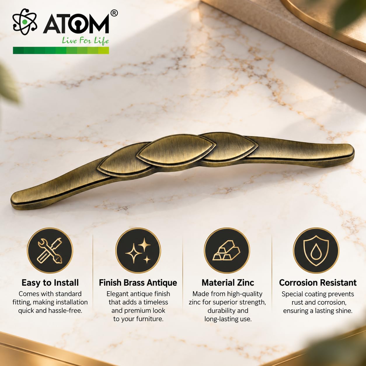Brass Cabinet Handles - Set of 10 -2 Brass Cabinet Handles - Set of 10 -2