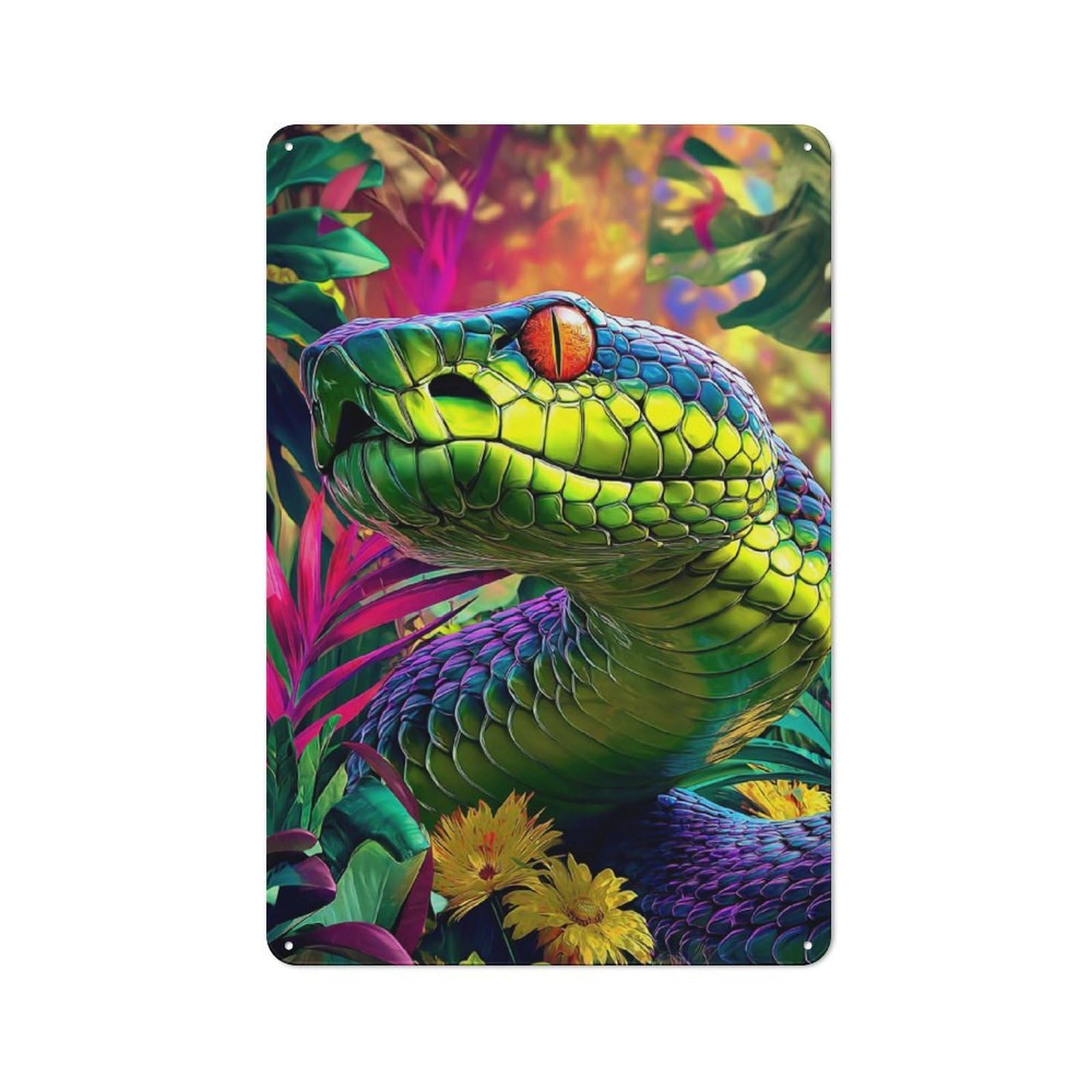Junmoney Jungle Serpent In Vibrant Colors Classic Decorative Tin Plaque 30X20cm Featuring Novelty Wall Art For Home, Shop, Pub Or Studio Wall