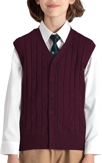 BOBOYOYO Boys Sweater Vest 100% Cotton School Uniform Vest Kids Button Cardigan Vest for Boys Girls Childrens Toddler