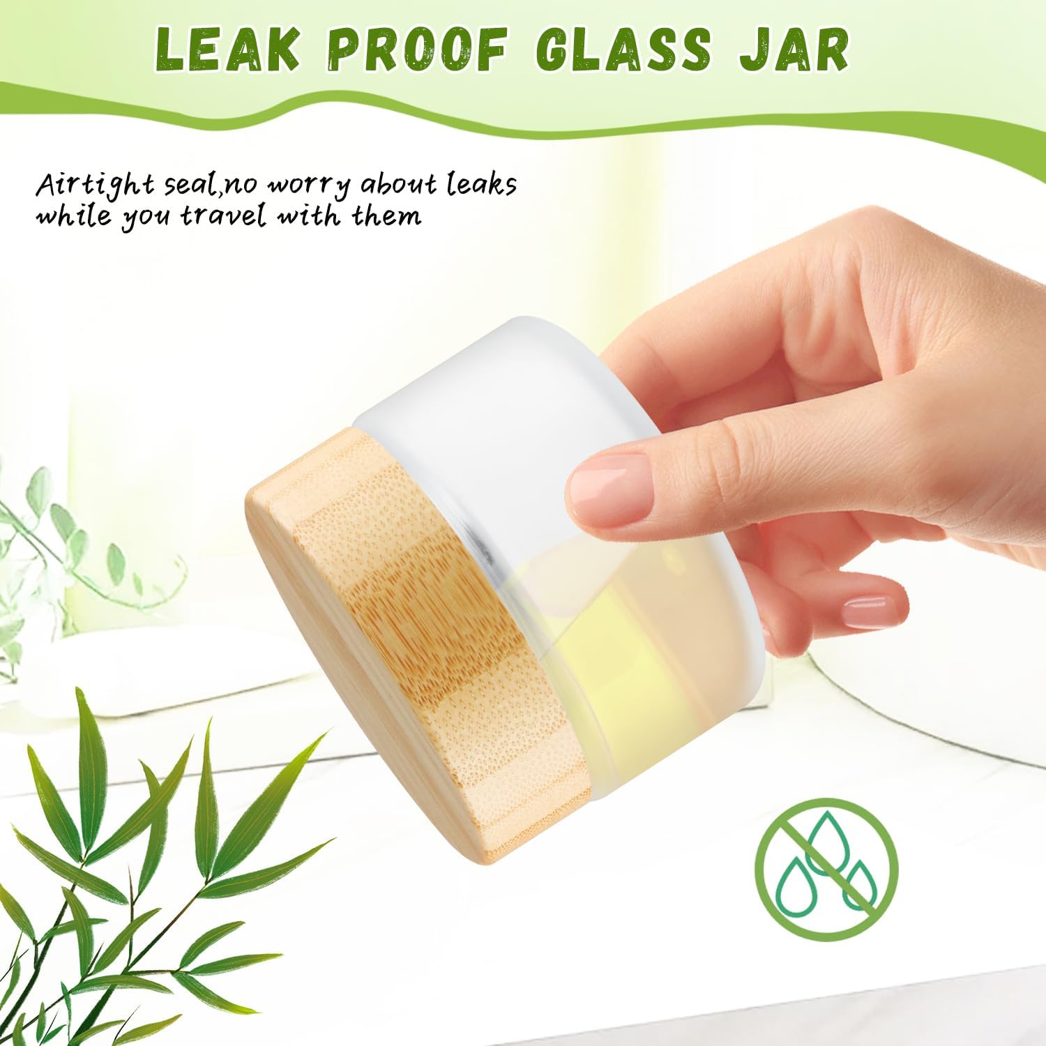 Glass Bamboo Jars with Lid,Empty Round Frosted Glass Jar Holder with Inner liner,Small Travel Cosmetic Jars for Moisturizer,Foundation,Lotion,Cream,body butter,Candle Making-6 Pcs (100ml) - Image 5