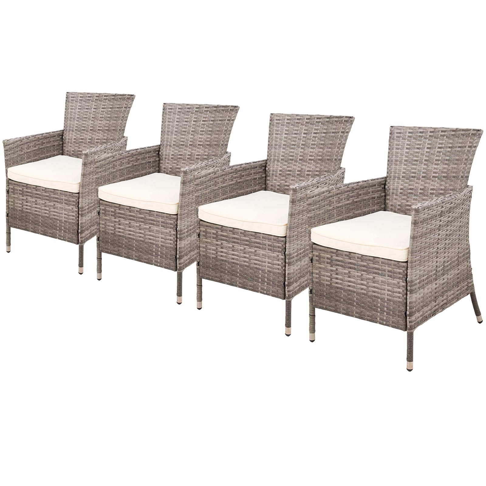 Warmiehomy Rattan Garden Chairs Outdoor Dining Chair Set of 4 Wicker Armchairs with Padded Seat Cushions High Backrest Patio Chair, Grey โ image 1