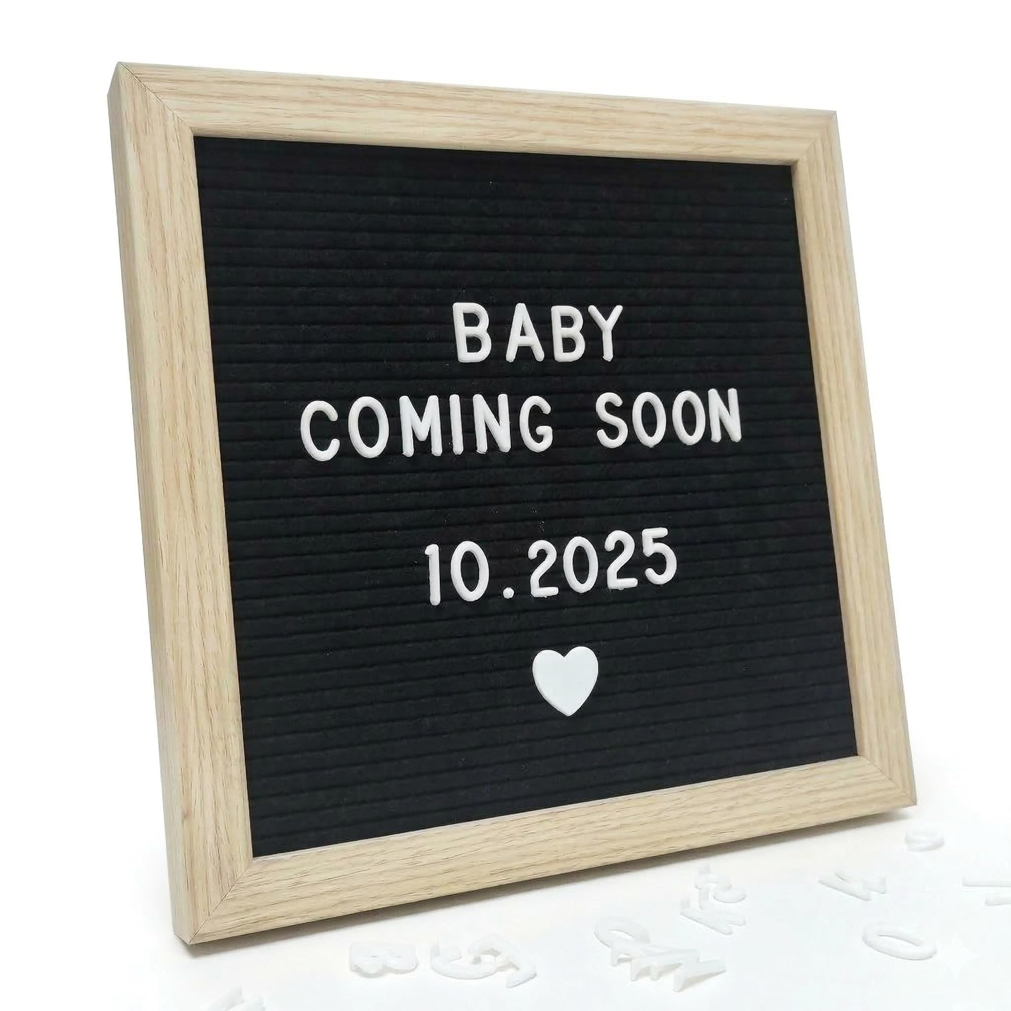 C CRYSTAL LEMON Black Felt Letter Board 10x10in, Baby Announcement Sign & Pregnancy Announcement Board, 336 Letters, Wooden Frame, Wall Mount or Stand