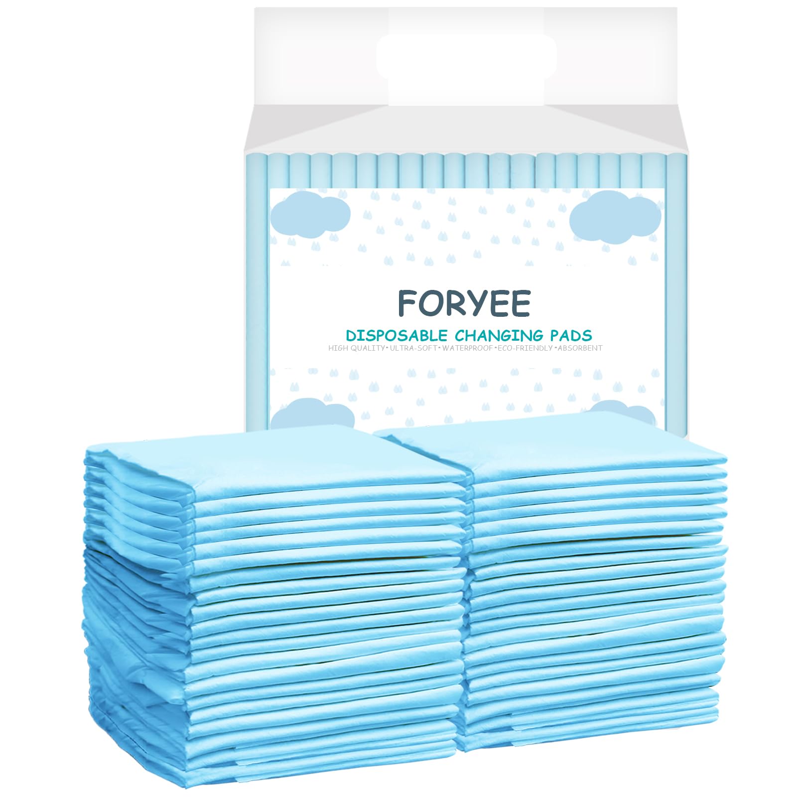 FORYEE Disposable Underpads 17 x 24 Inches (50 Pack) Incontinence Bed Pads Heavy Absorbent Soft Non-Woven Fabric Breathable - Blue