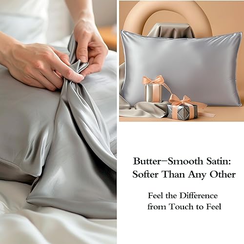 Vista 52 de Funda de almohada de satén, más suave que la seda, 1 paquete, fundas de almohada de satén con cremallera, fundas de almohada de enfriamiento
