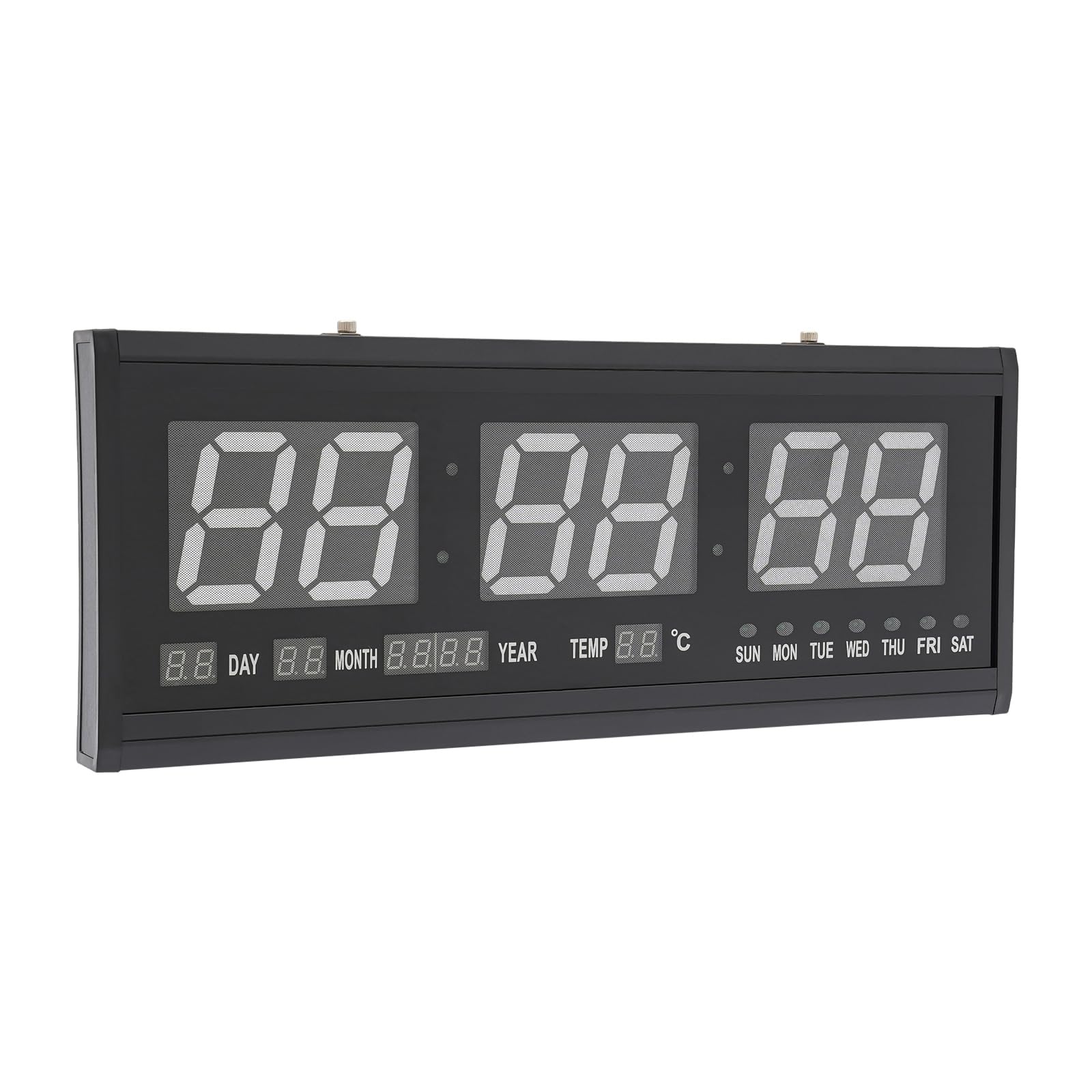 Grande horloge murale numérique LED avec date, température, alarme, 480 x 190 x 30 mm, horloge murale noire pour chambre à coucher, salon, école, bureau, garage, fonctionnement silencieux