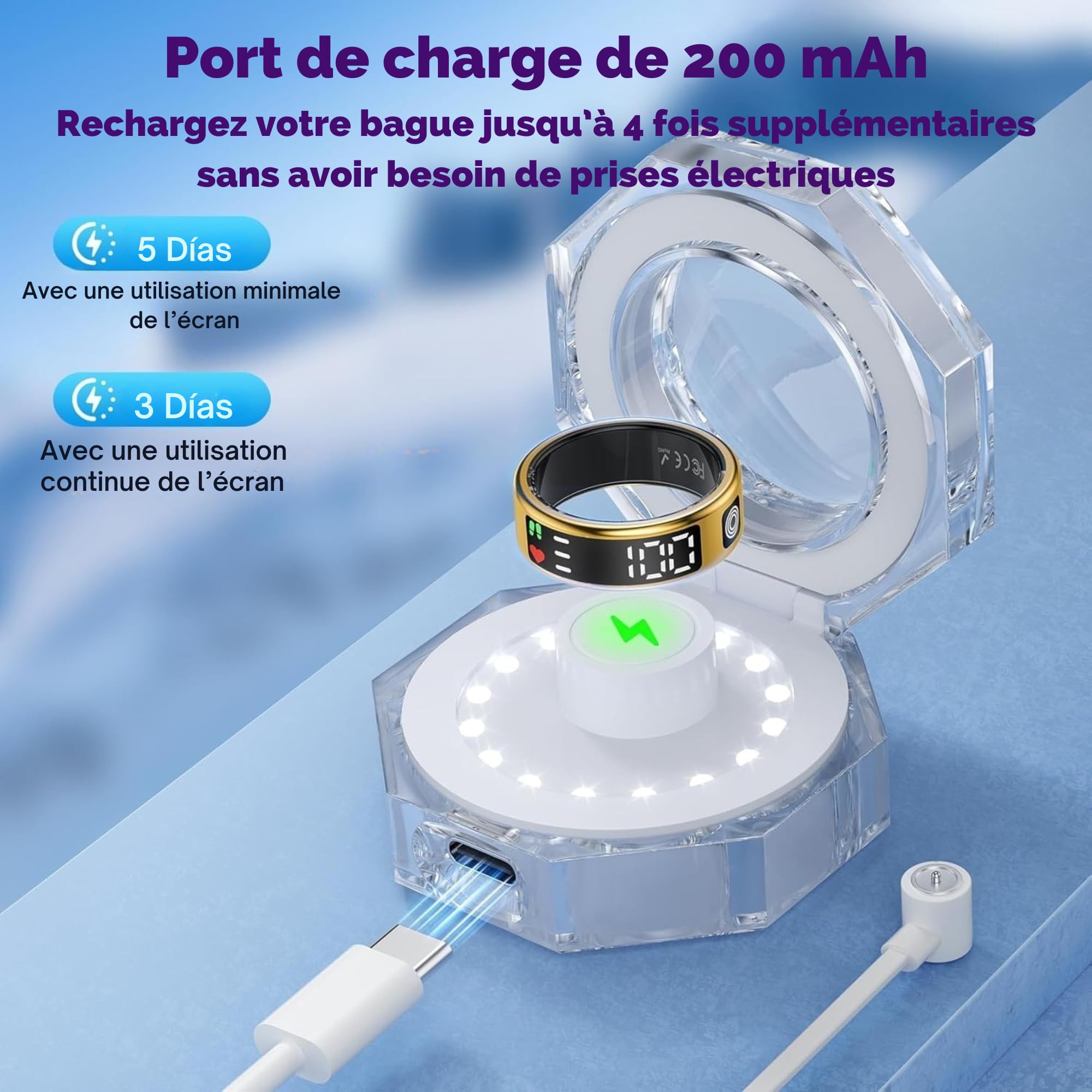 smartia – Bague Intelligente avec écran Tactile, modèle 2026 Application Incluse, Smart Ring Homme et Femme, Bague d’activité et de Suivi de la santé, Surveillance du Sommeil (Noir, 8)