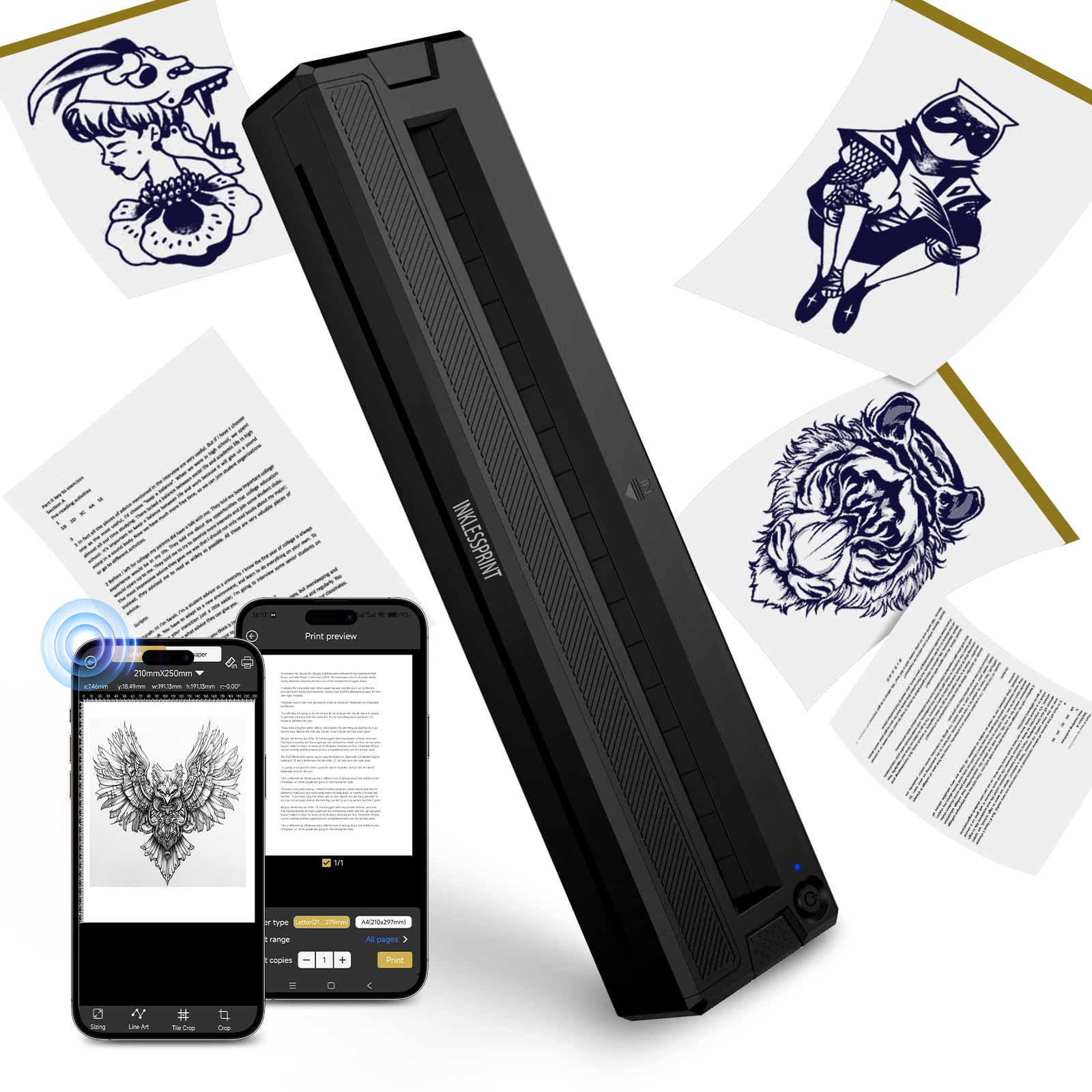 Tattoo Stencil Printer Machine for Tattooing, Portable Bluetooth Thermal Tattoo Transfer Printer for Tattoo Artists & Enthusiasts., Compatible with Android, iOS, Windows(Black)