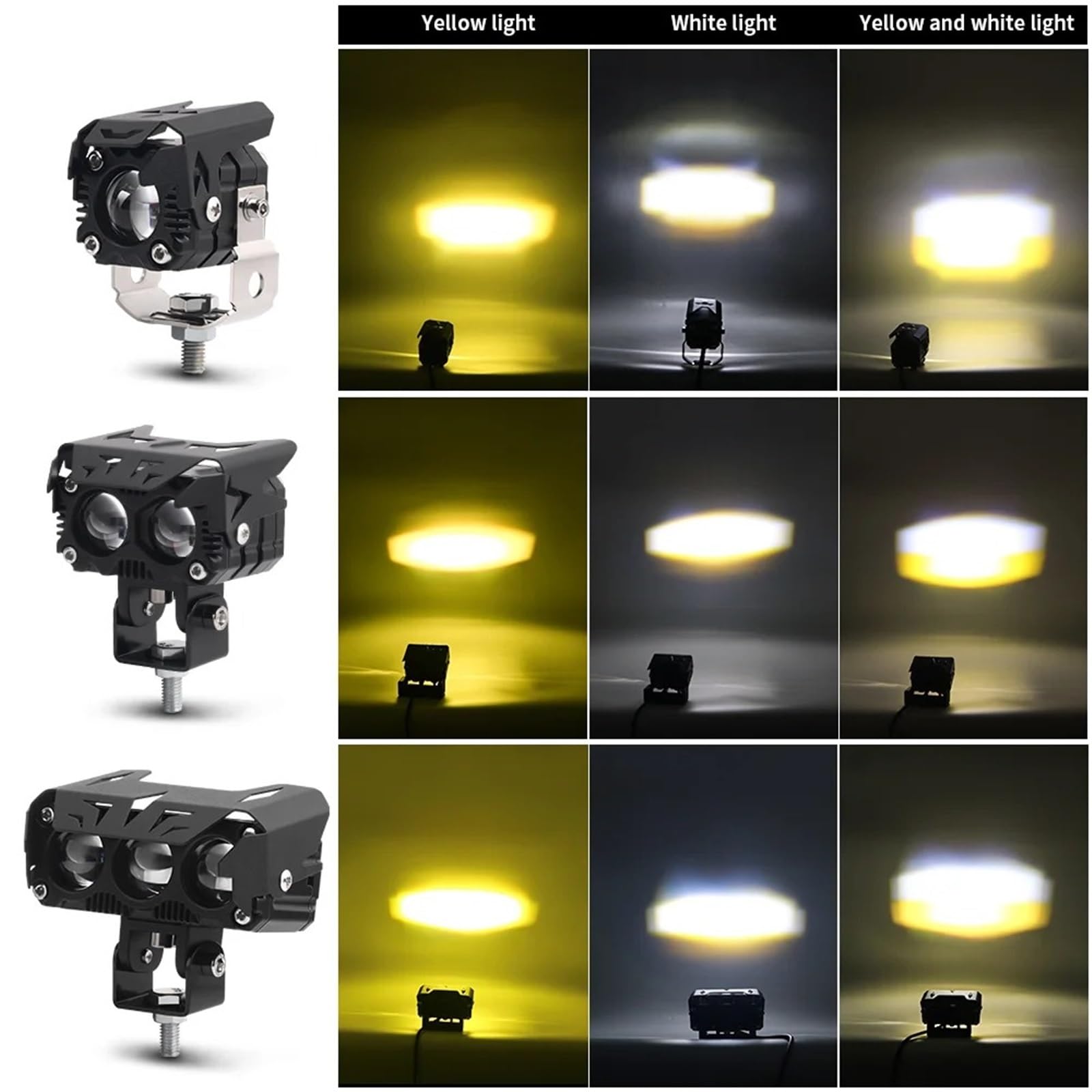 Moto Fari Stradali Spot Light Beam Per Luci Per Moto, Fari Esterni, Faretti, Doppio Colore, Tre Occhi, Lenti Binoculari Convesse, Accessori
