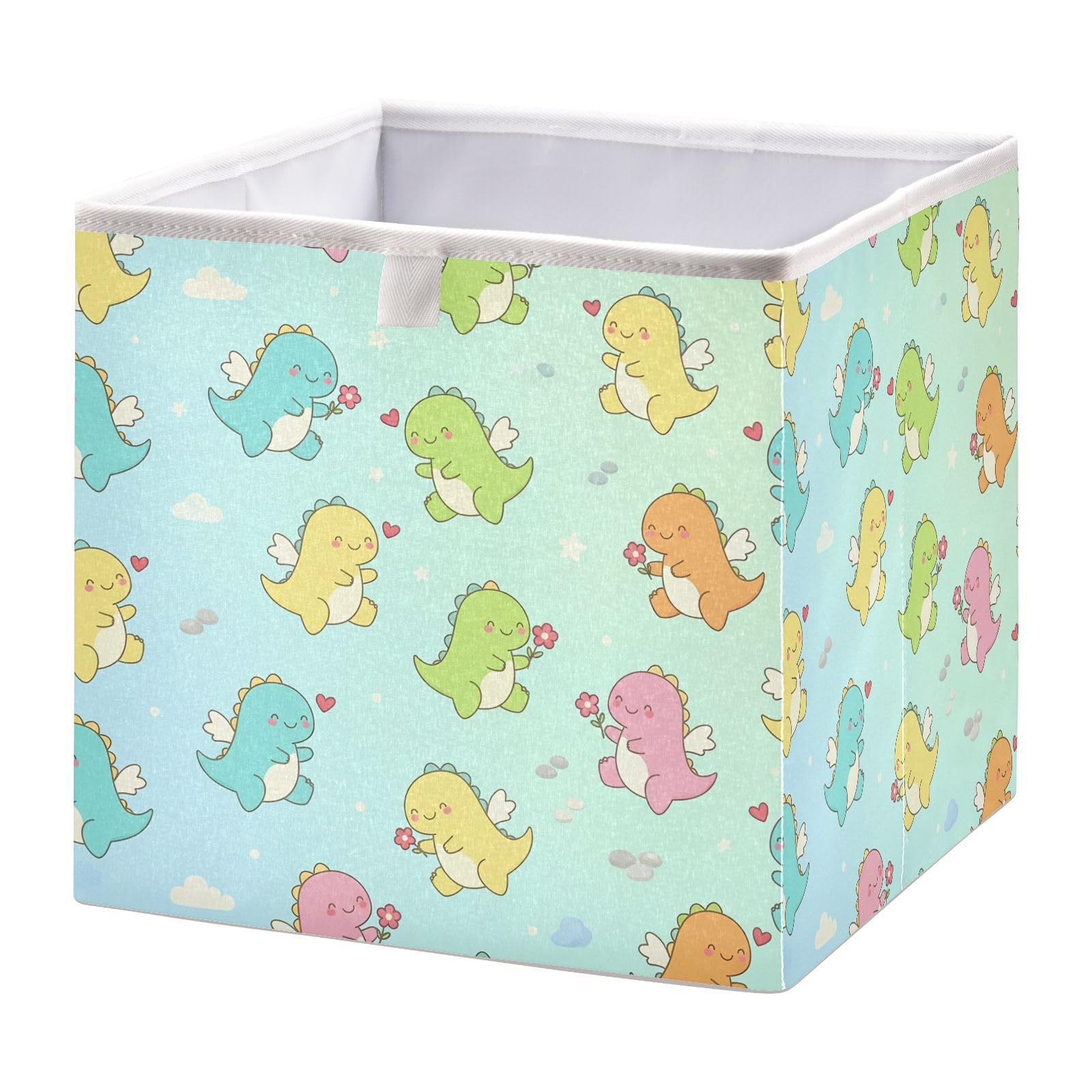 Ewusp Dinosaur Cube Storage Boxes 28x28 cm Foldable Closet Organiser Bin Holiday Basket Baby Basket for Nursery Bedroom Office