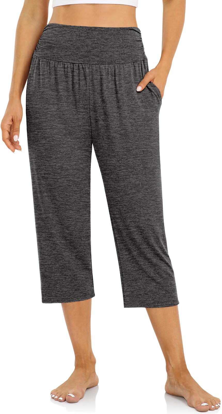 UEU Women's Yoga Capri Pants Loose Soft Drawstring Workout Sweatpants