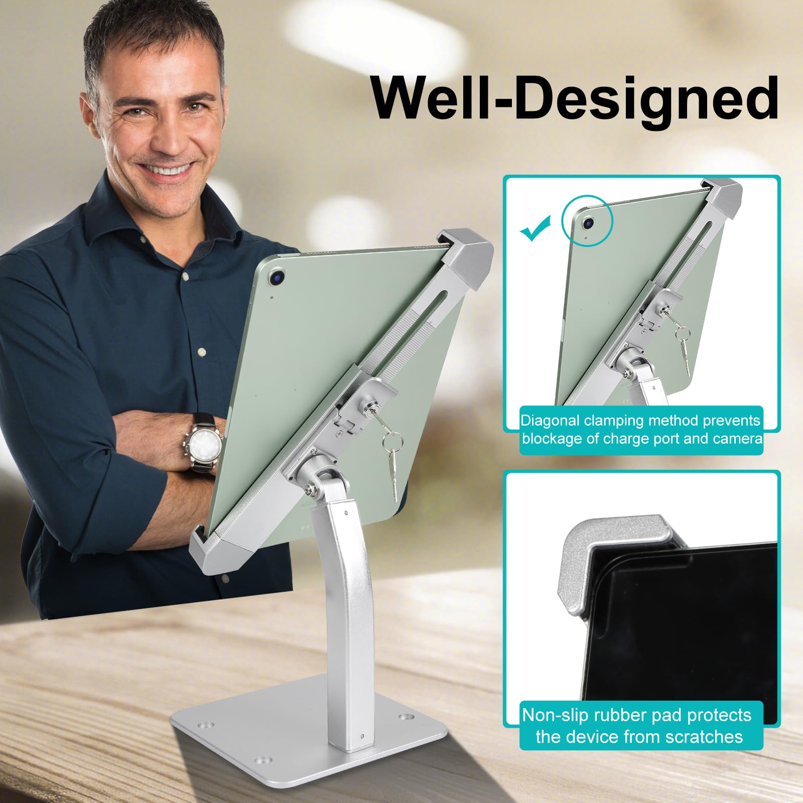 GDZN Supporto Tablet Antifurto Tavolo - Supporto iPad Sicurezza Antitaccheggio con Serratura e Chiave per Scrivania, Chiosco, Negozio/POS, Reception, Compatibile con iPad Pro, Samsung Tab, da 7-11"