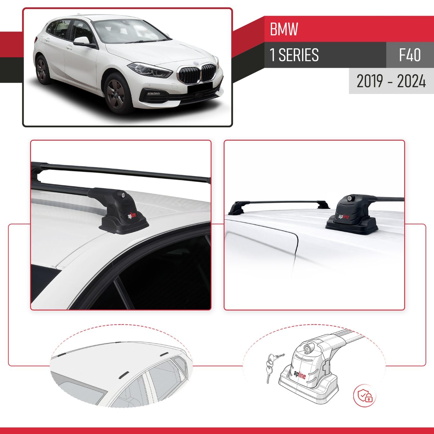 Compatibile con BMW Serie 1 (F40) 2020-2024 Ace-3 Barre Tetto Portapacchi Auto Barre Portatutto Nero Alluminio 2 Barre