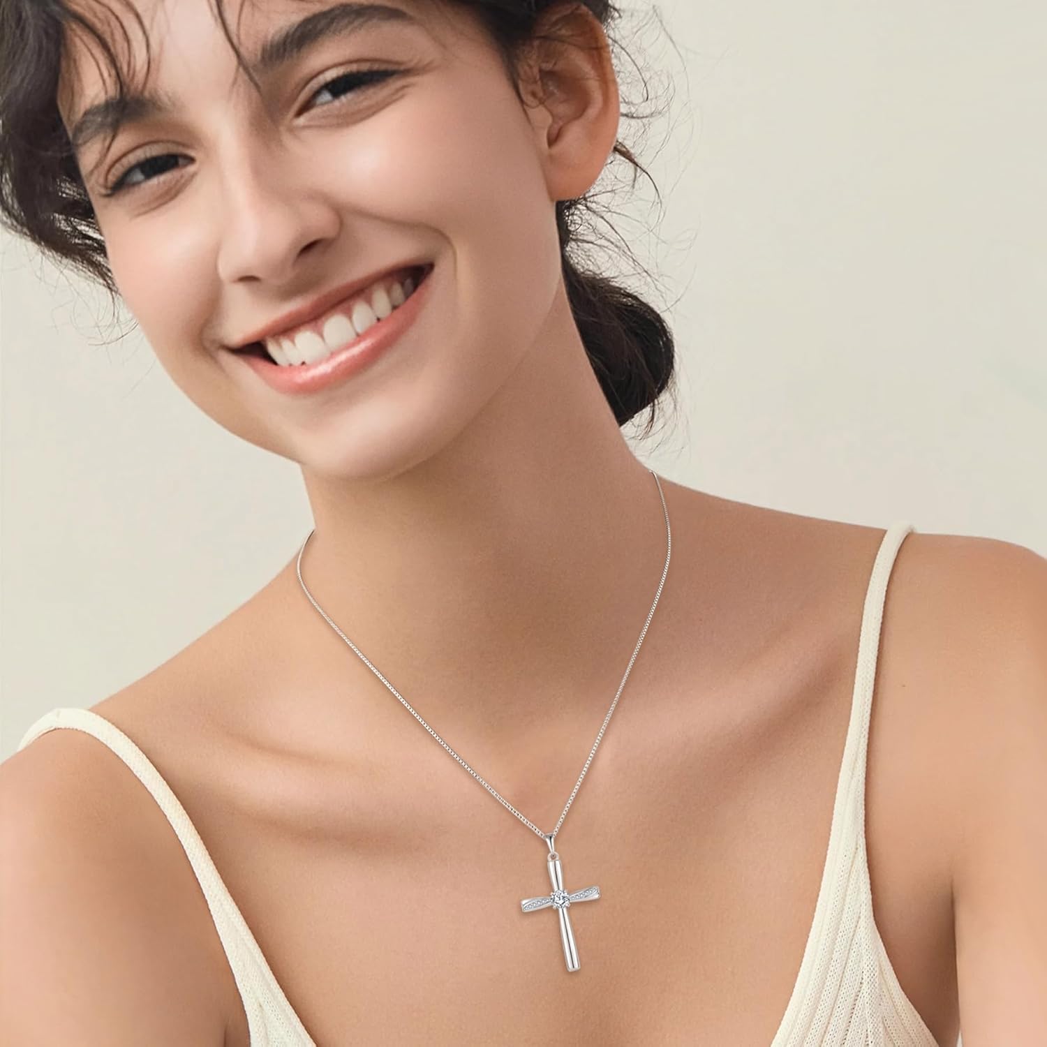 Cross Necklace 925 Sterling Silver Birthstone Pendant Stylish Minimalist Necklace Religious Jewelry Gifts for Women - Image 3