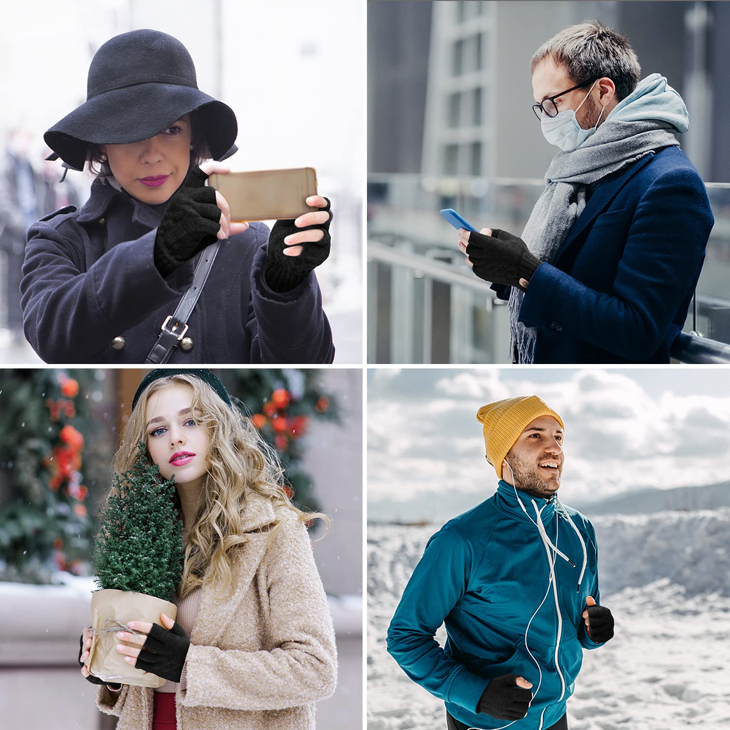 Thermisch Fingerlose Handschuhe Damen Herren Strick Touchscreen Winterhandschuhe Skifahren Radfahren Arbeit