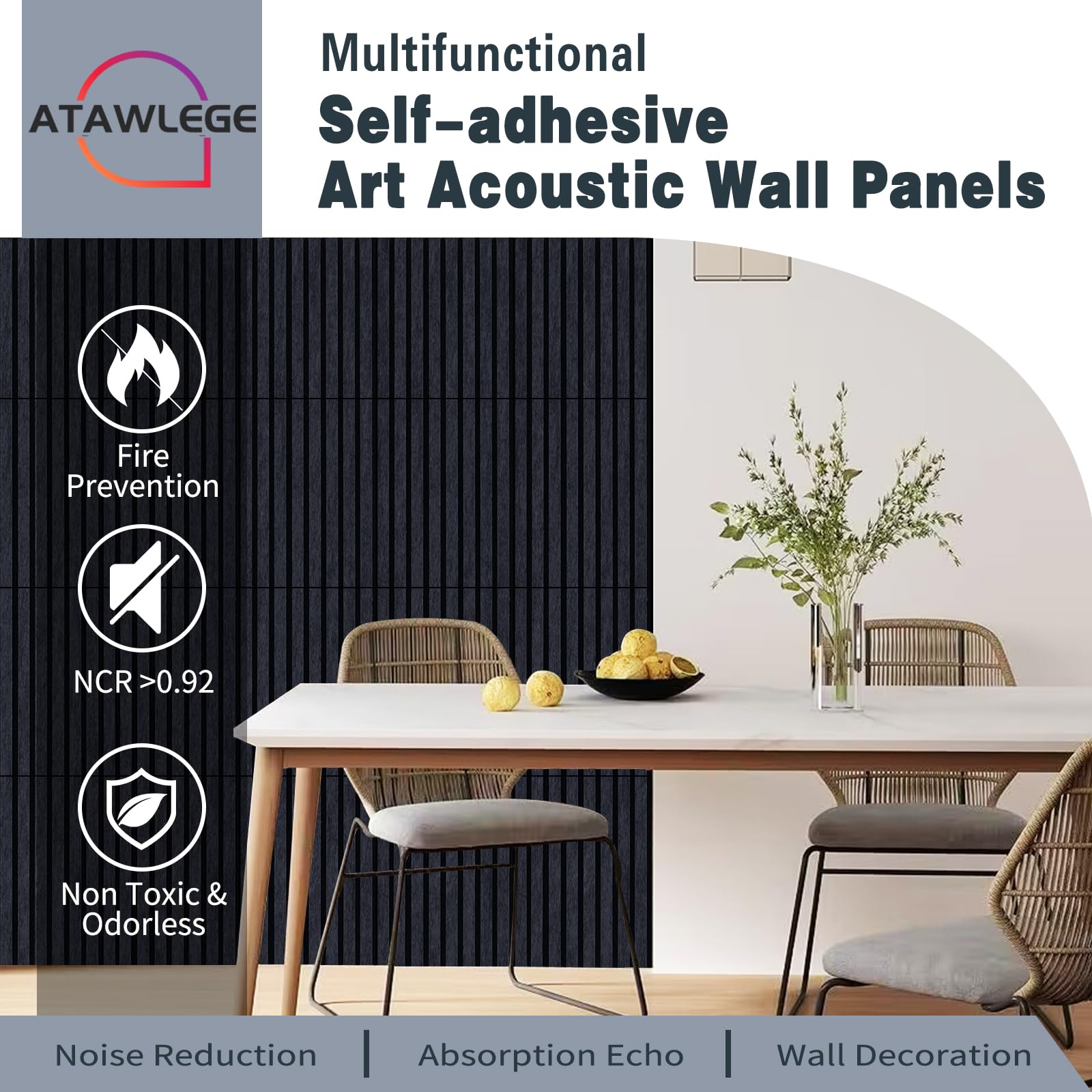 AtawLege 6 Pack Double Layered Self-Adhesive Acoustic Panels, 12