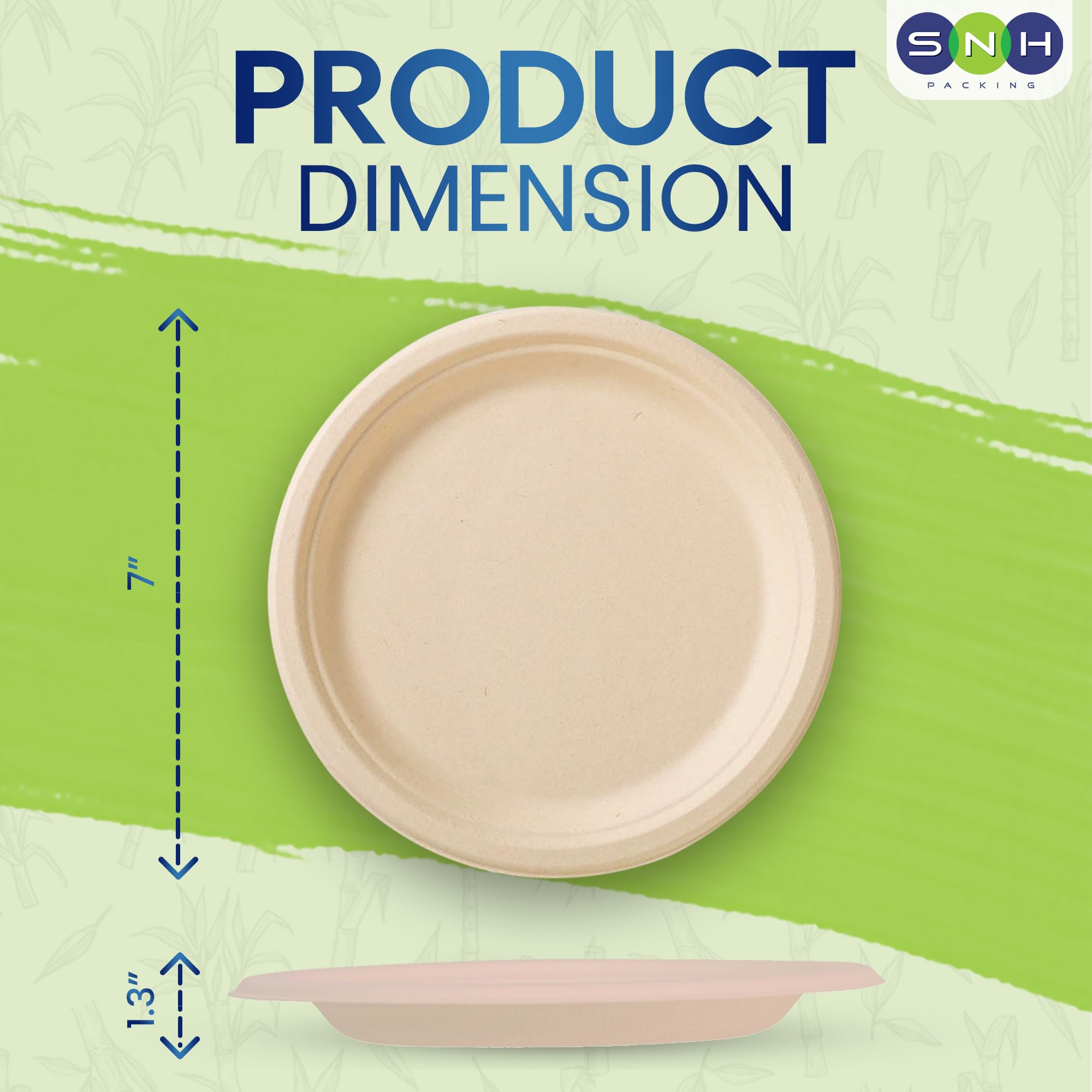 SNH Packing Piatti compostabili da 17,8 cm [confezione da 125], piatti di carta resistenti, ecologici, biodegradabili, in bagassa di canna da zucchero, marrone naturale, usa e getta, per dessert