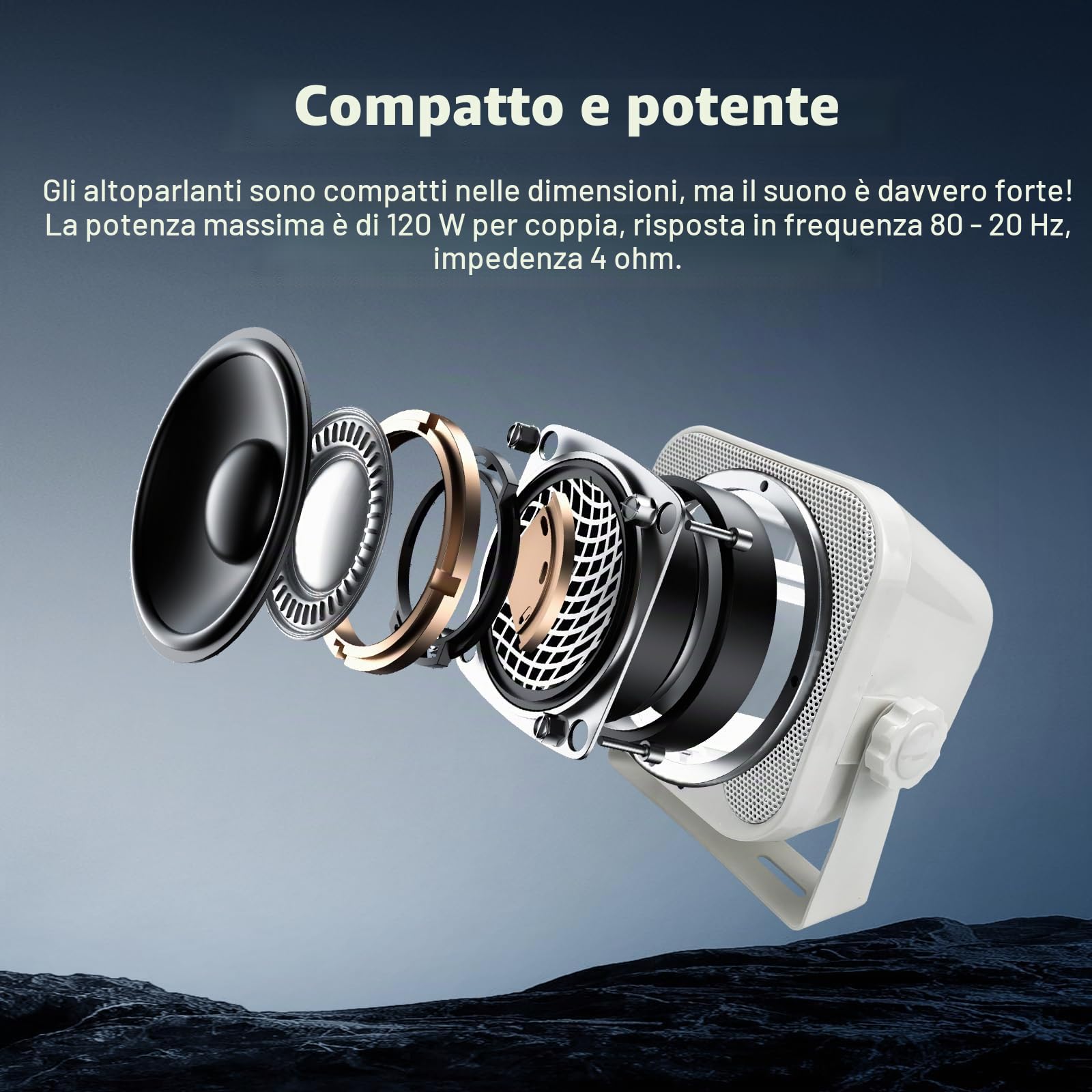 STUDIOFINIX Sistema di altoparlanti stereo impermeabile 10,2 cm 100 W per ATV, UTV, moto, trattore, barca (bianco)