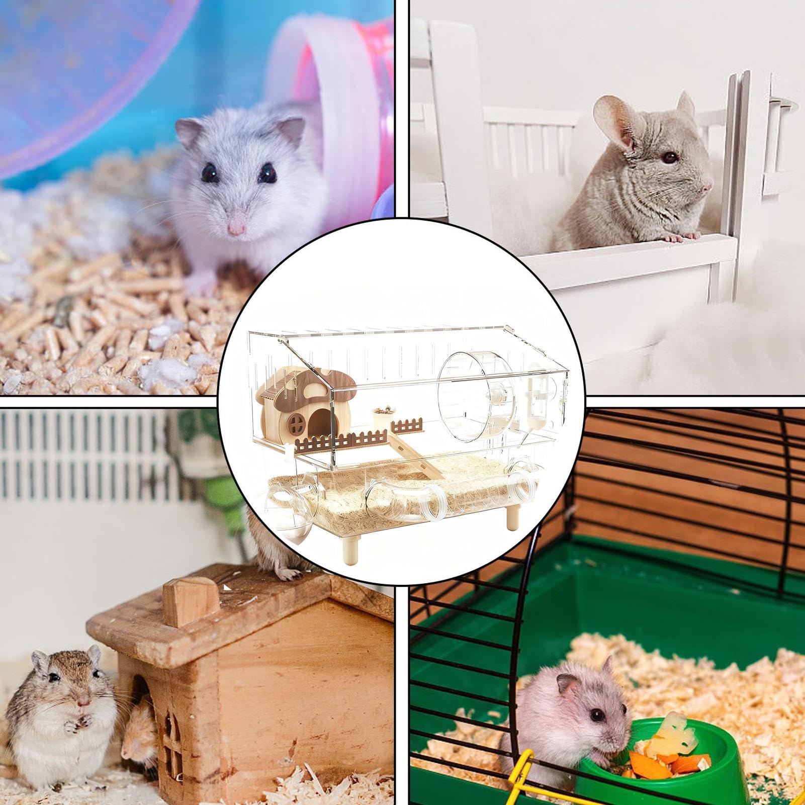 Hamsterkäfig mit Laufrad - Extra großer Acryl-Doppelschichtiger Lebensraum mit Zubehör für Kleintiere - Perfekt für Reisen und Zuhause