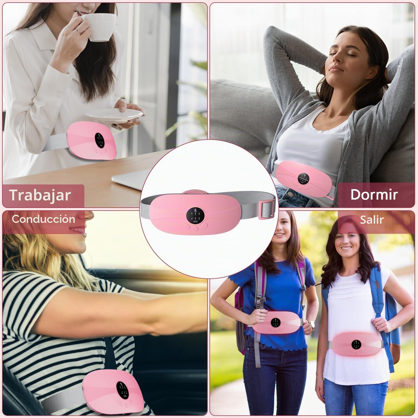 Almohadilla Térmica Menstrual, KBCASE Portátil Cinturón de Calentamiento Eléctrico Inalámbrico Almohadilla de Calefacción 3 Modos de Masaje para Período Menstrual Alivio del Dolor de Espalda (Rosa)