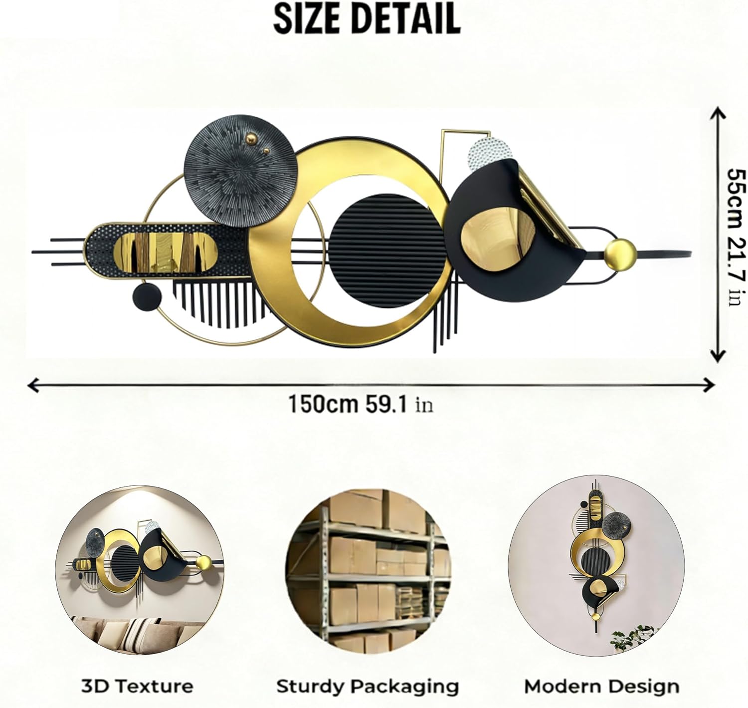 ERMOFAV Metal Wall Art, Abstract Wall Décor Black and White Metal Wall Decor, Large 59×22 In Modern Metal Wall Sculptures Decor for Home, Living Room, Bedroom, Dining Room,Entryway,Kitchen,Office