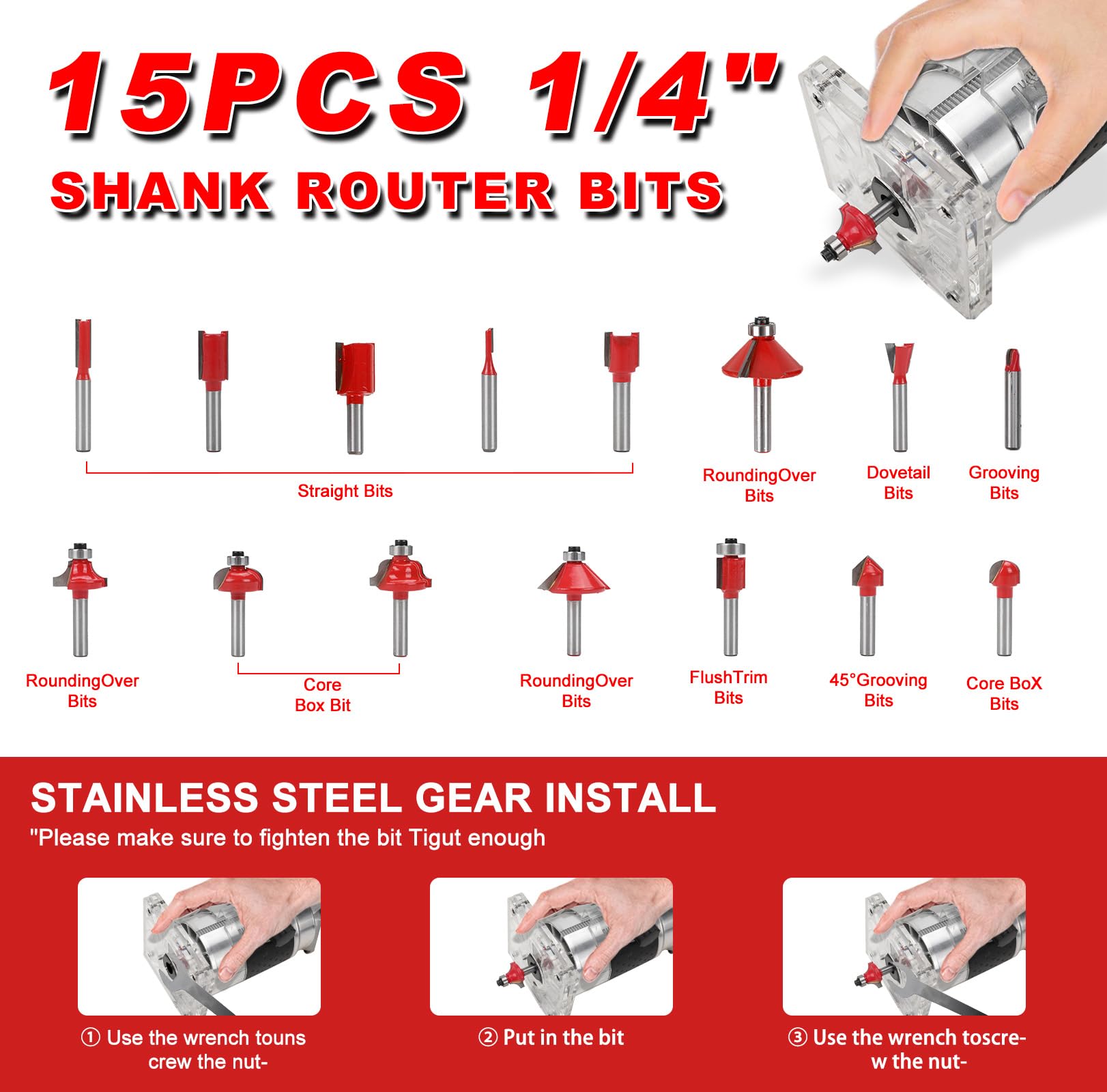 WingFly Affleureuse Défonceuse, Affleureuse Sans Fil pour Milwaukee M18 18V, Brushless Affleureuse Paume Compacte Pour Travail du Bois, avec 15 Fraises à Défoncer