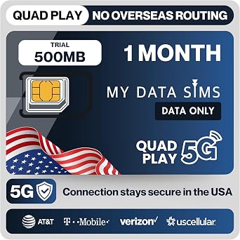Quad Play 500 MB / USA SIM, 4G/5G on AT&T, T-Mobile, Verizon & US Cellular, Triple Cut 3-in-1