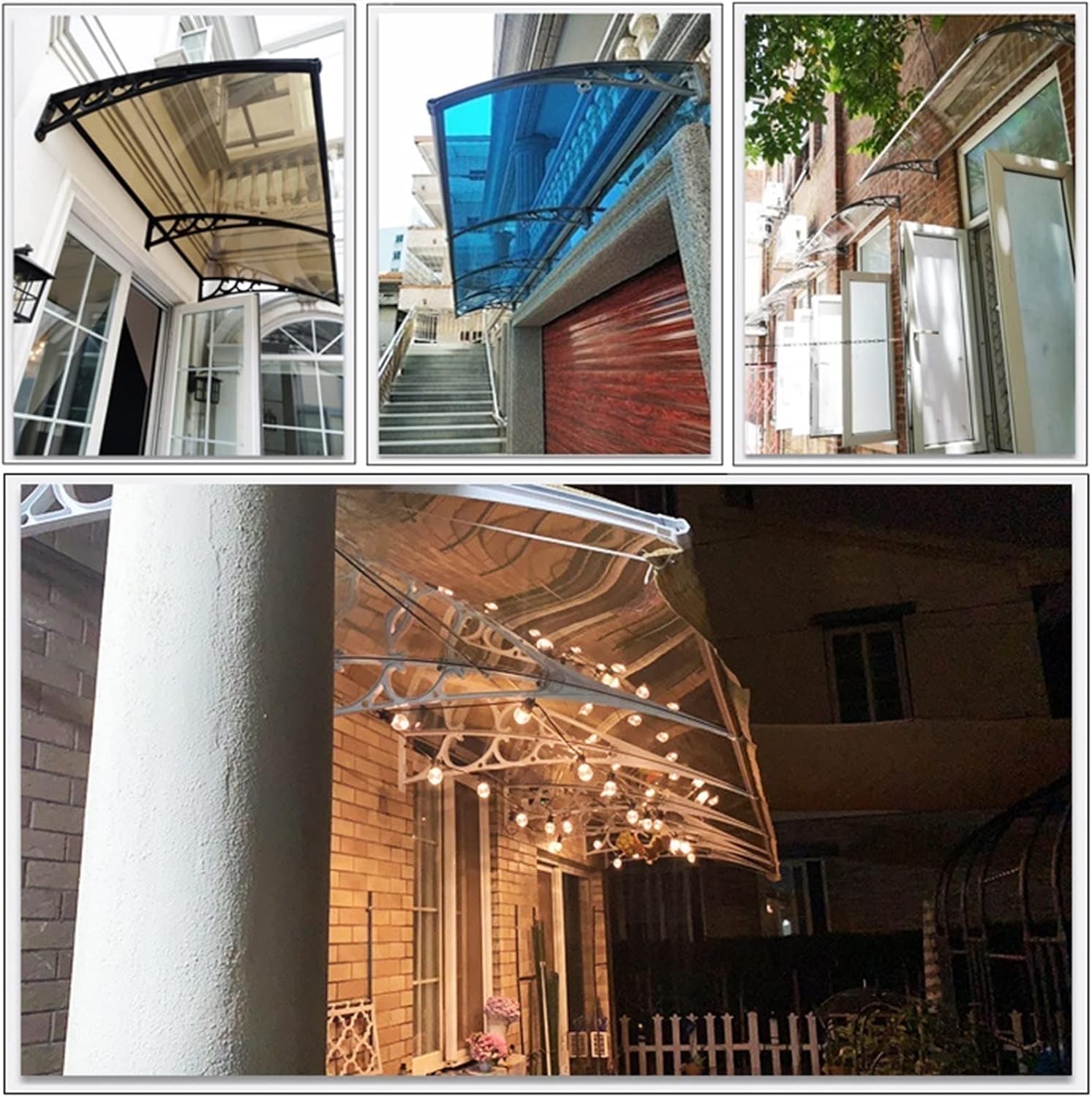 Window Awning Canopy for Front Door, Polycarbonate Canopy for Outside Sun Protection Rain Protection, Desk Arch Canopy for Garage Balcony Window House (Color : Gray, Size : 60x120C