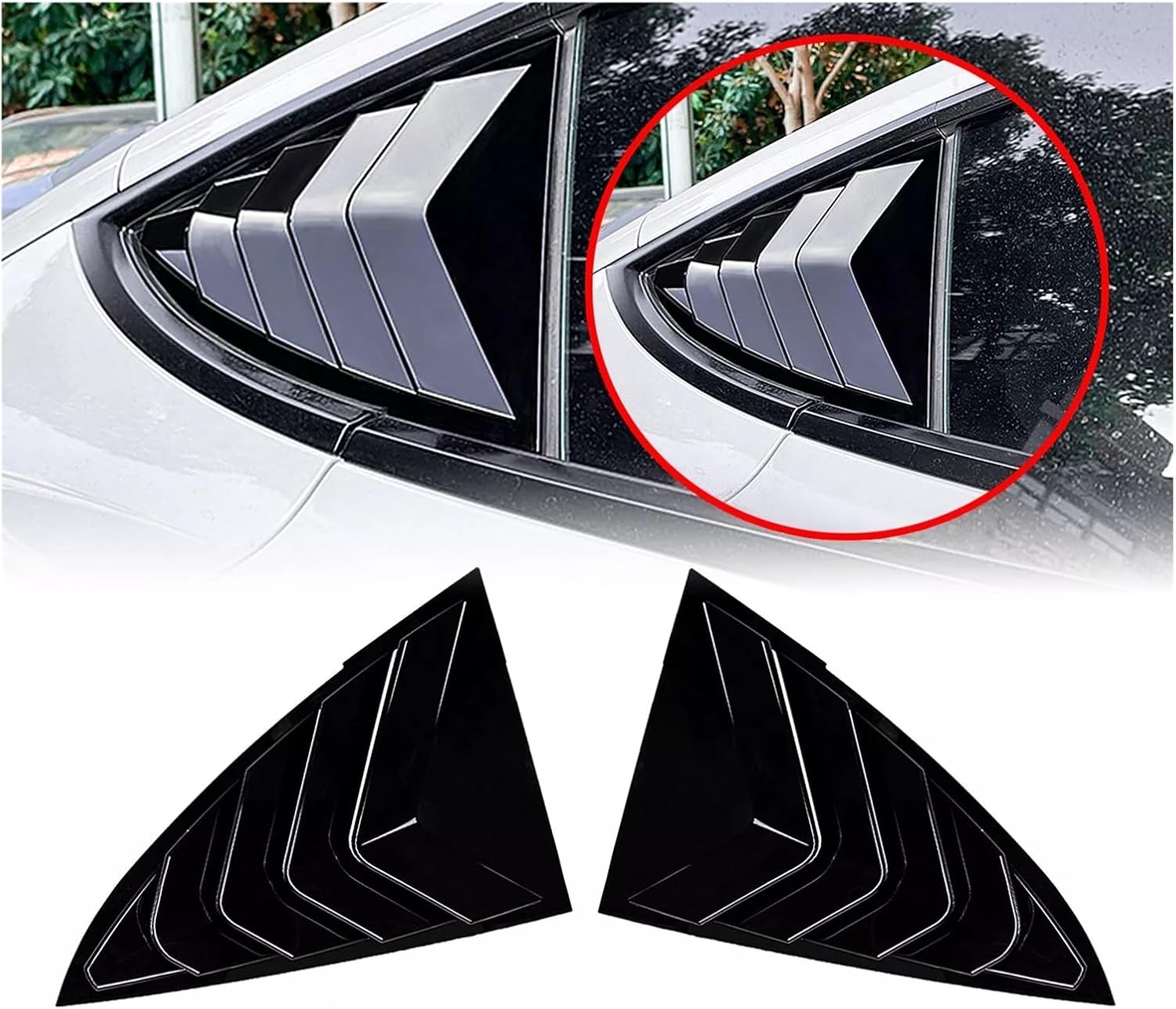 Pop Pop Car Rear Window Shutter Cover Spoiler Compatible with Tesla Model 3 2017-2023 Model Y 2020-2023 Rear Triangle Window Louver Shutter(Gloss Black)