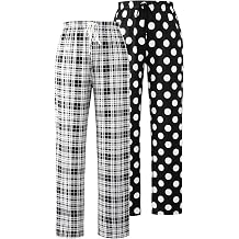 Knuffnee Women Pyjama Bottoms Lounge Plaid Pants Wide Leg Sleep Pant with Pockets 2 Pack