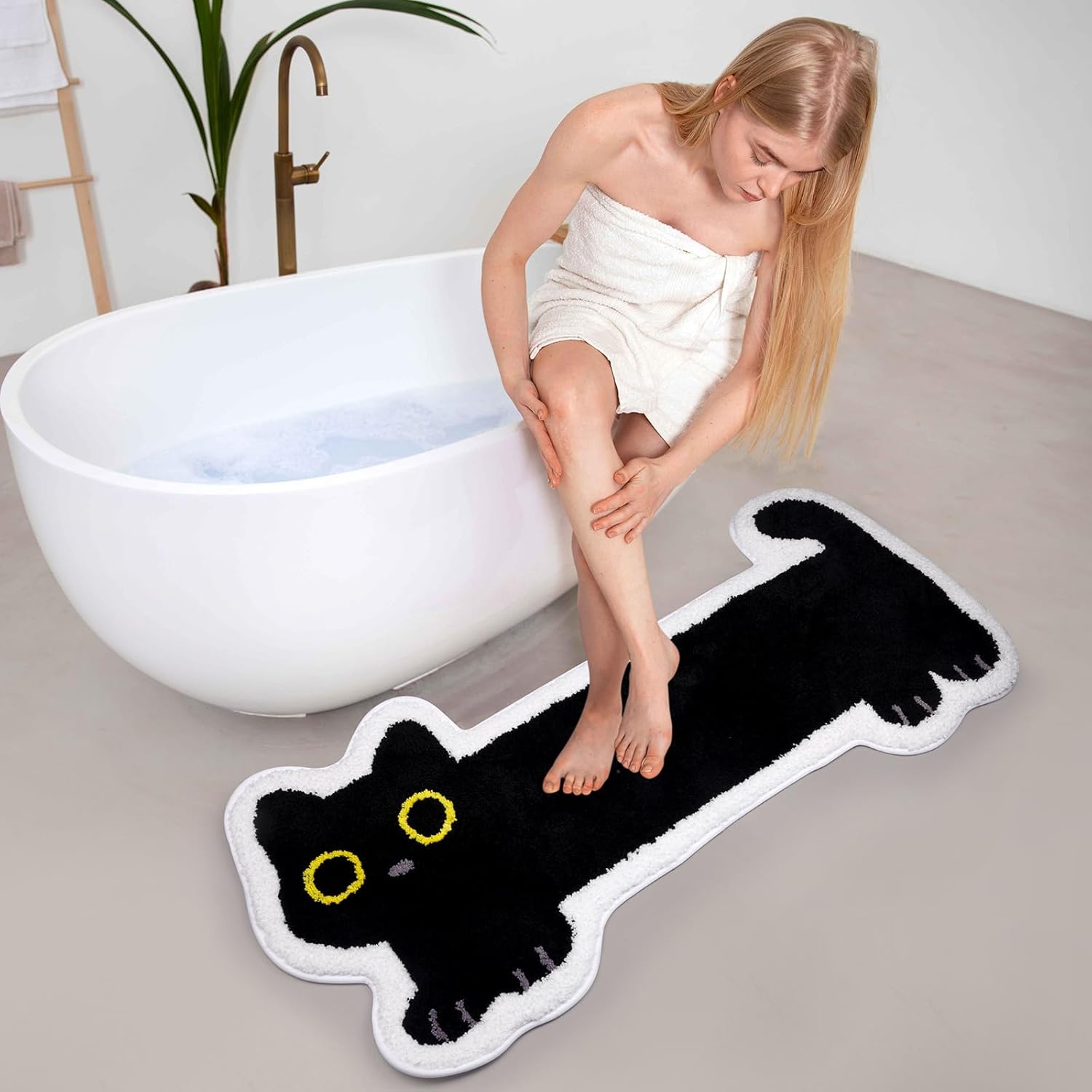 Bathroom Rug 47x20,Long Black Cat Bath Mat,Soft Shaggy Absorbent and Non Slip Bath Rugs for Bathroom, Kitchen, Bedroom,Home Decoration Gifts (Black)