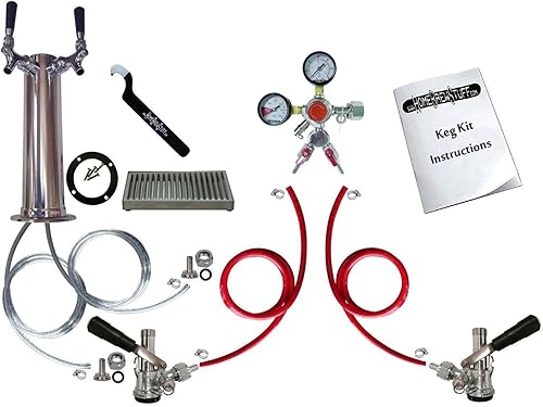 HomeBrewStuff - Kit de conversión de barril Kegerator de torre de cerveza de doble barril con regulador y bandeja de goteo