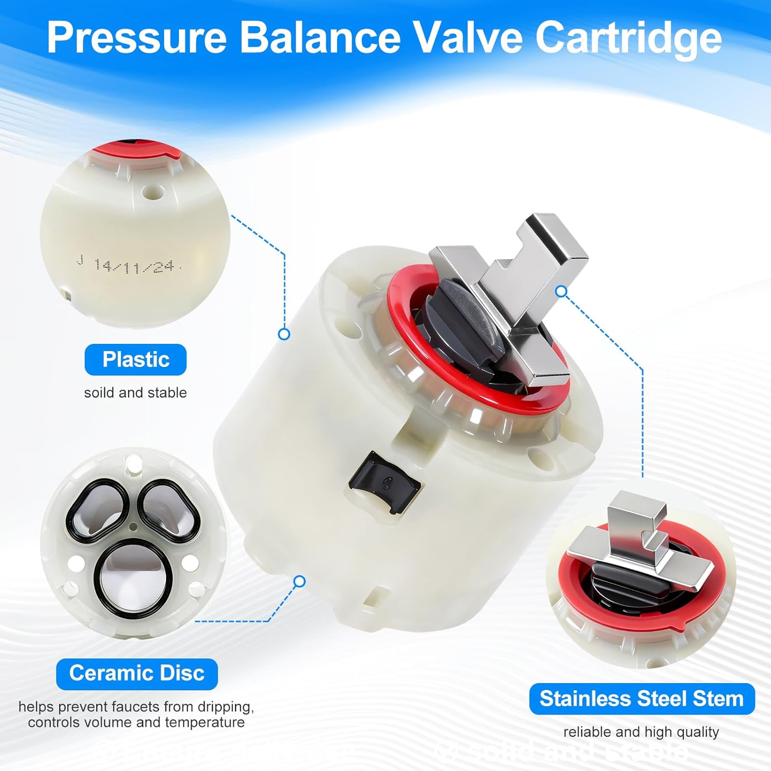 2 Pack 023529-0070A/H Shower Cartridge Replacement, Compatible with American Standard, 47mm Ceramic Shower Faucet Cartridge for Single Handle Bathroom Tub/Shower, with Seals