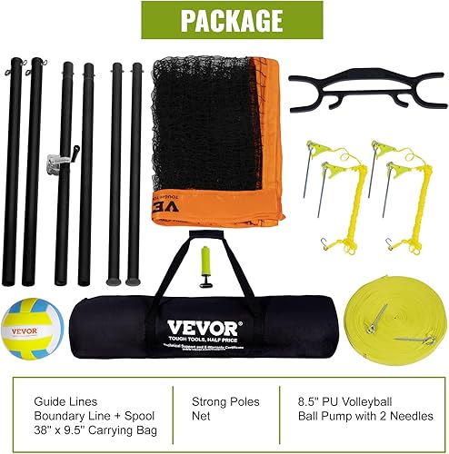 Miniatura 7 de VEVOR Sistema de red de voleibol portátil para exteriores, postes de aluminio de altura ajustable, juego profesional con voleibol de PVC, bomba,